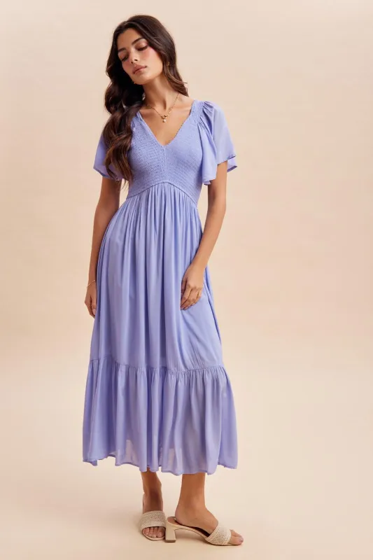 Blue Smocked Midi Dress sold by Pinkblush