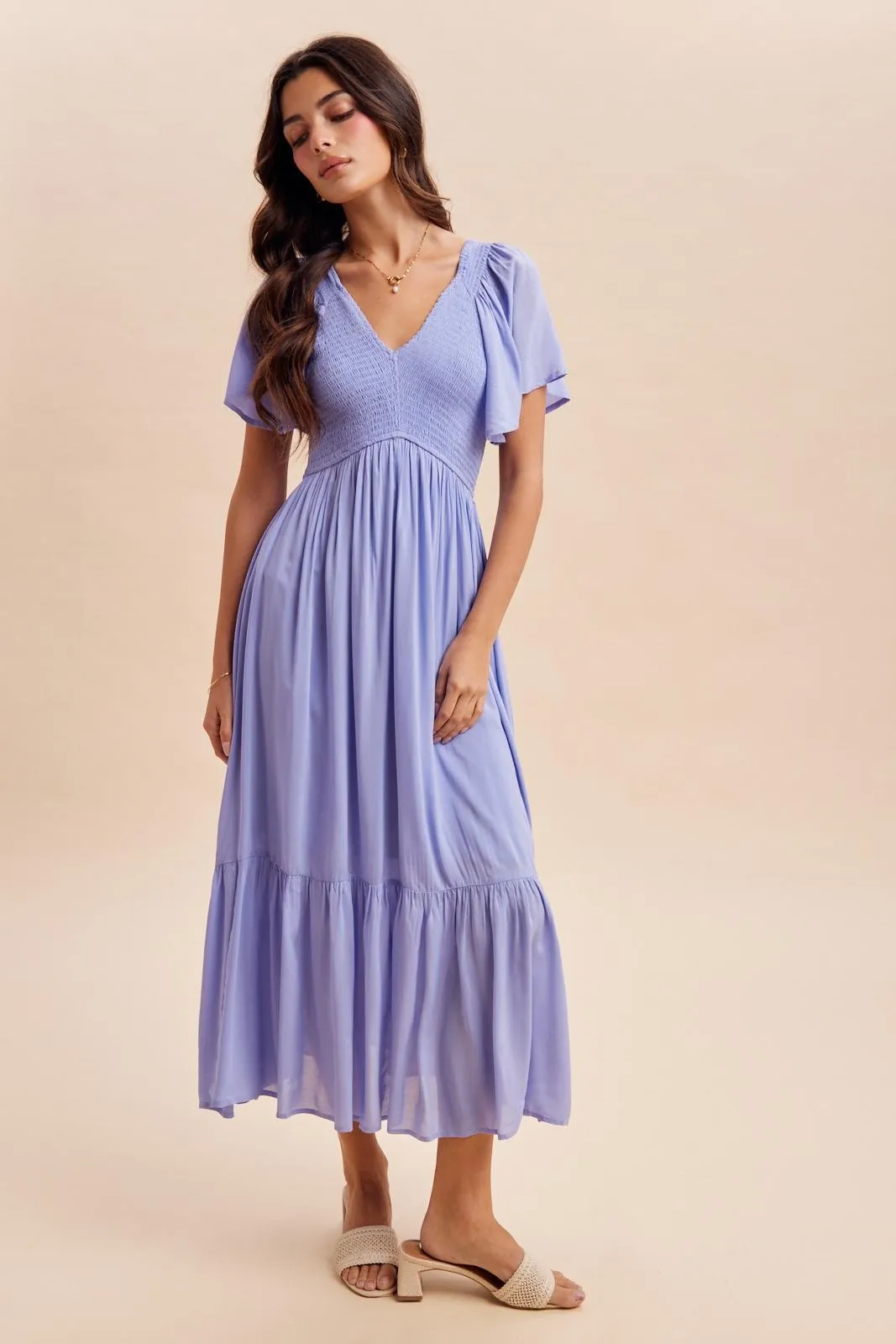 Blue Smocked Midi Dress sold by Pinkblush