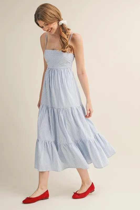 Light Blue Diagonal Stripe Front Tier Dress made by Mustard Seed