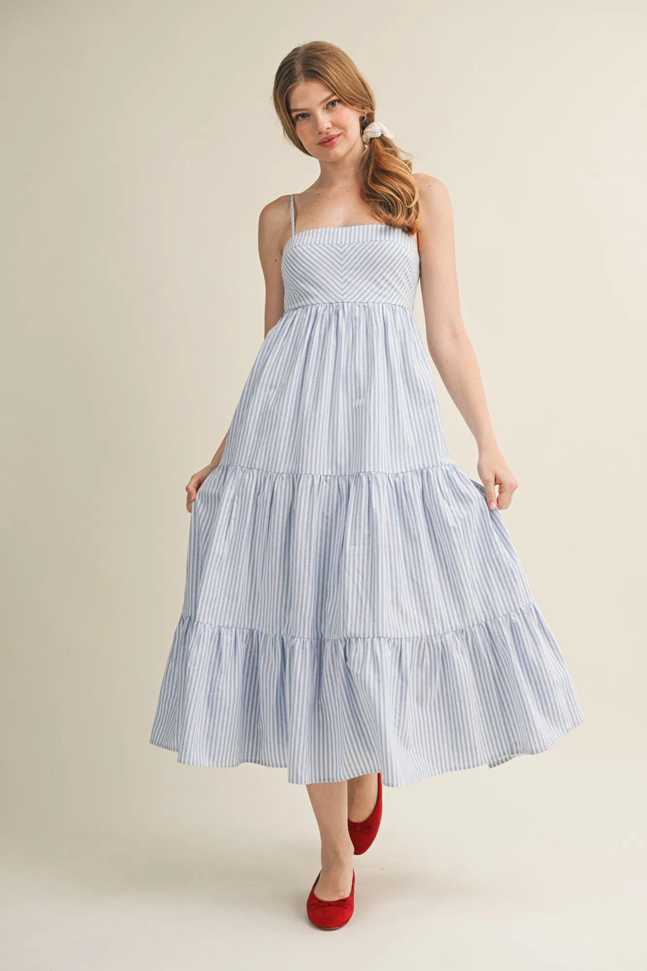 Light Blue Diagonal Stripe Front Tier Dress sold by Pinkblush product image thumbnail 2