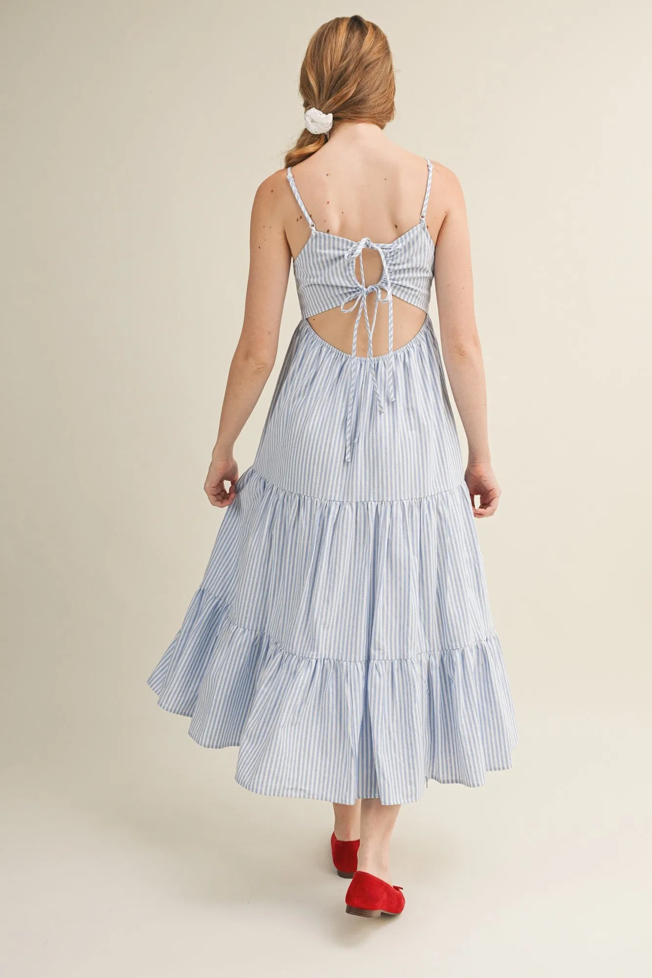 Light Blue Diagonal Stripe Front Tier Dress sold by Pinkblush product image thumbnail 3