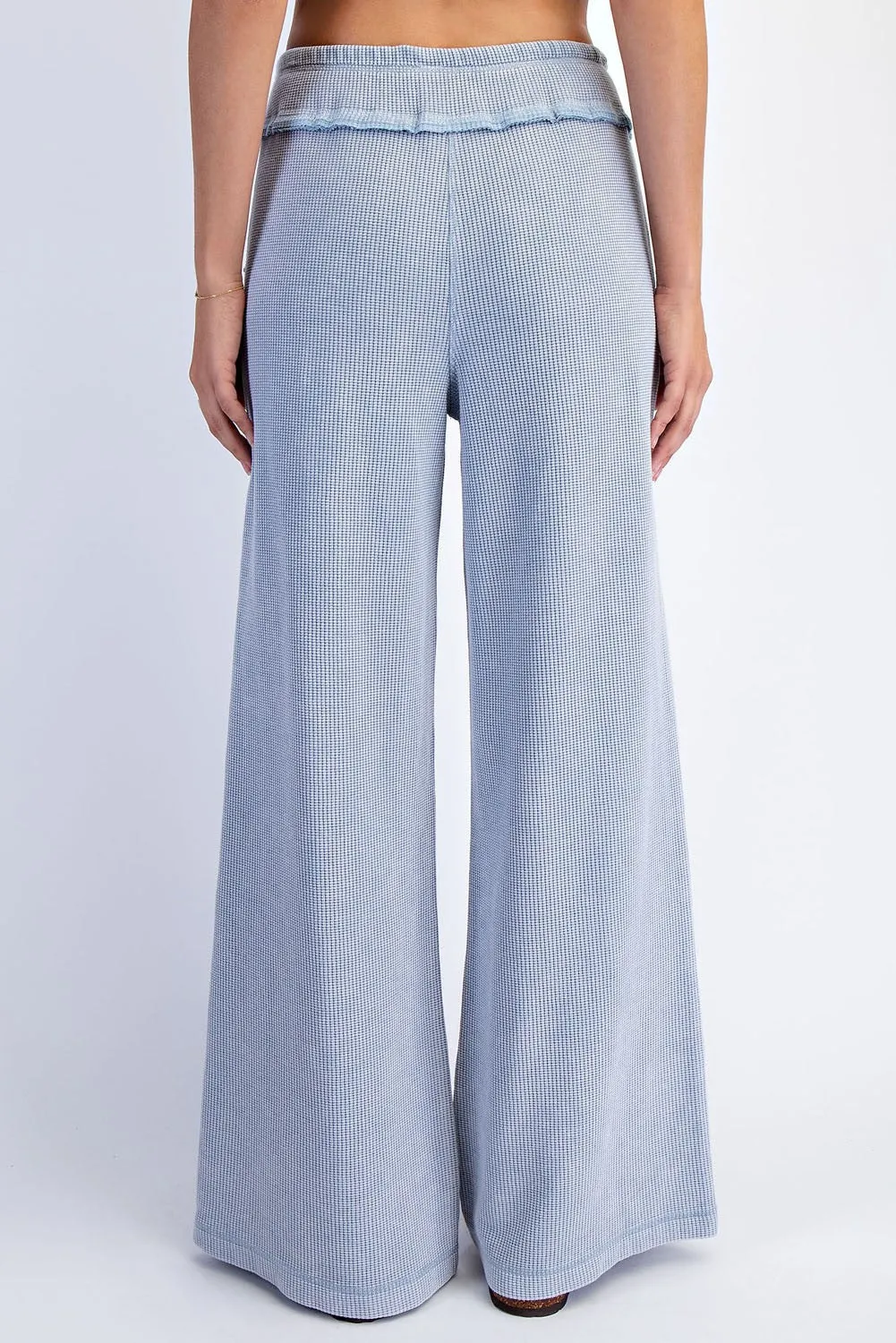 Dusty Blue Mineral Wash Waffle Knit Wide Leg Pants sold by Pinkblush product image thumbnail 4