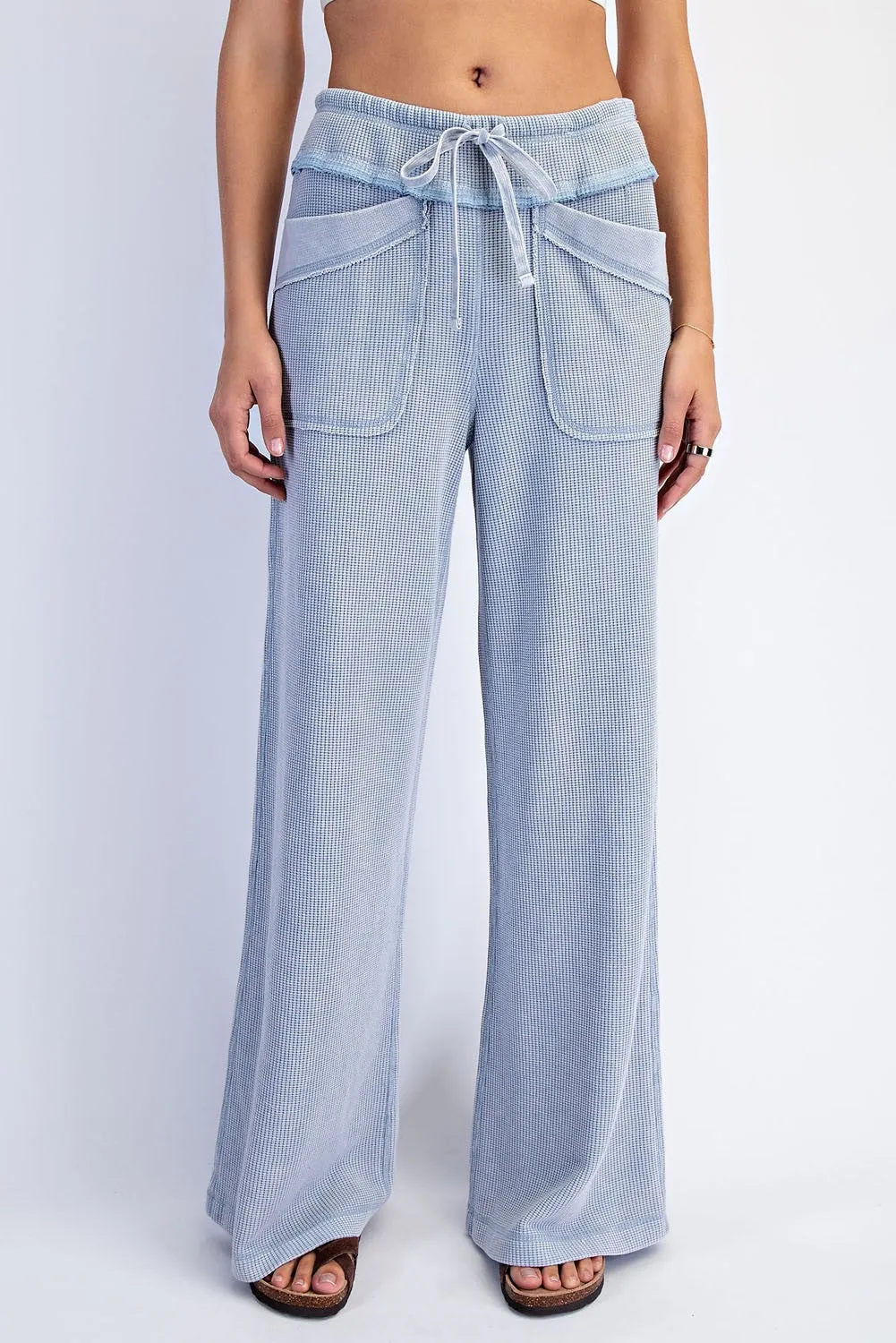 Dusty Blue Mineral Wash Waffle Knit Wide Leg Pants sold by Pinkblush product image thumbnail 2