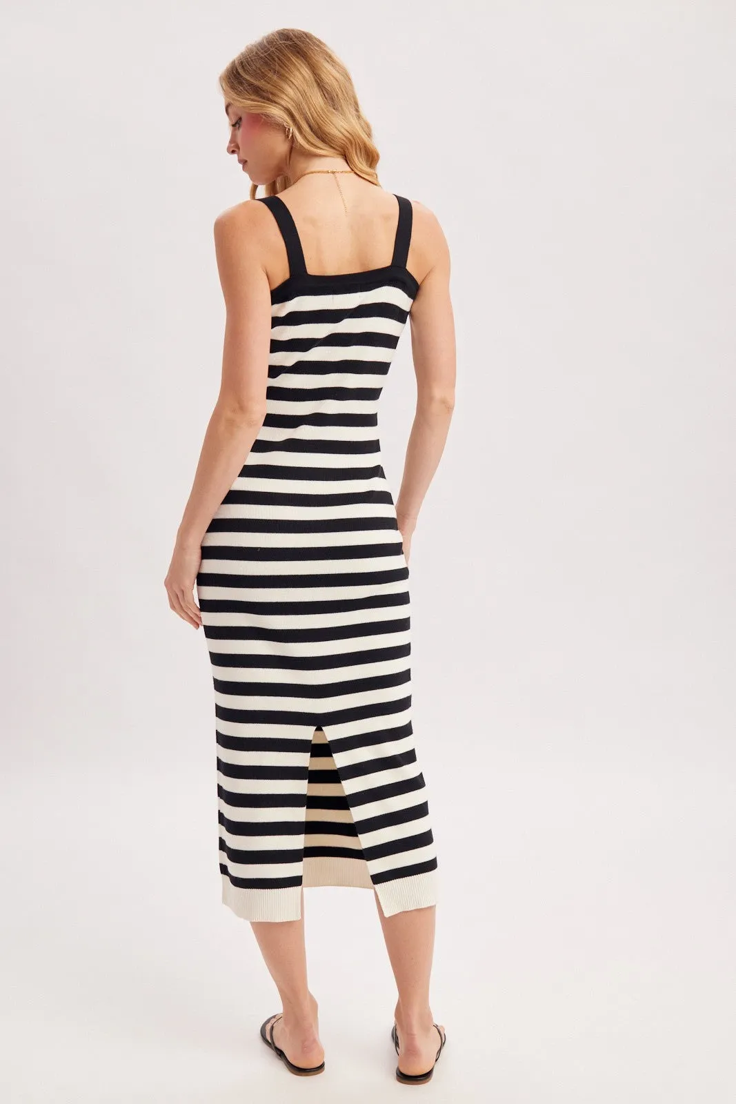 Black Striped Square Neck Sleeveless Knit Midi Dress sold by Pinkblush product image thumbnail 4