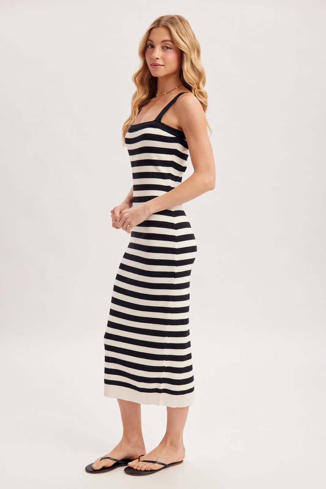 Black Striped Square Neck Sleeveless Knit Midi Dress sold by Pinkblush product image thumbnail 3
