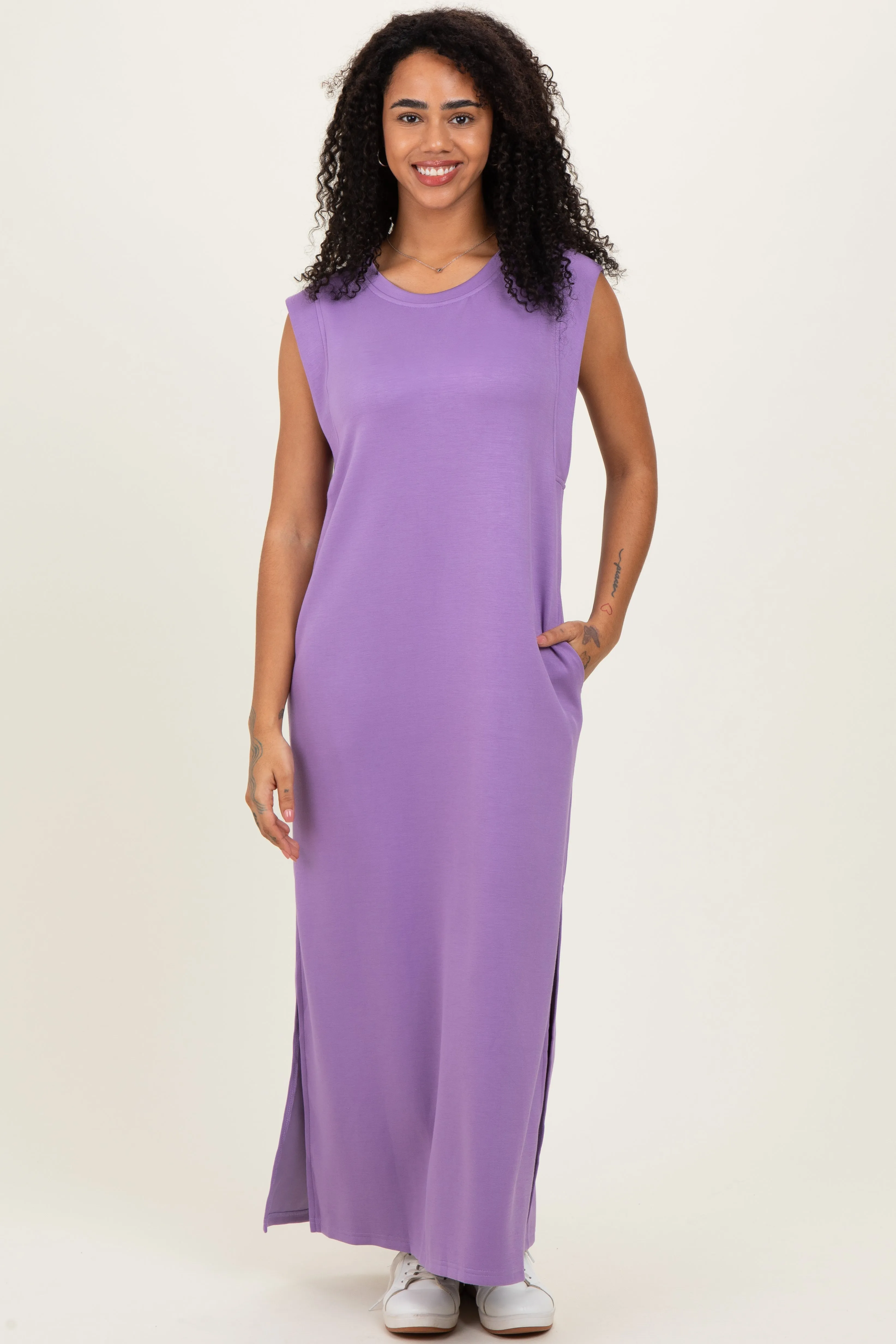 Lavender Sleeveless Side Slit Midi Dress sold by Pinkblush