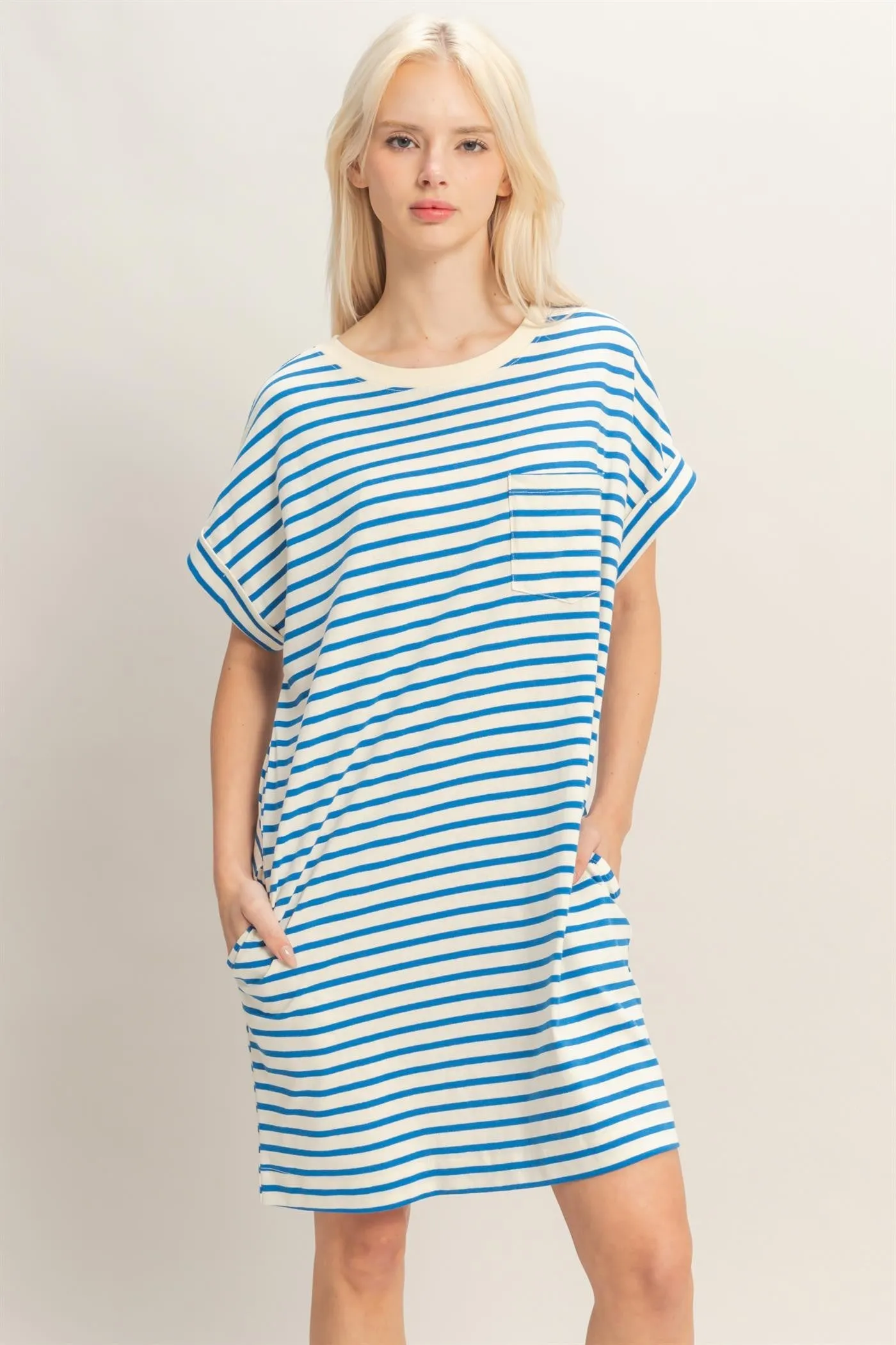 Blue Striped T-Shirt Mini Dress sold by Pinkblush