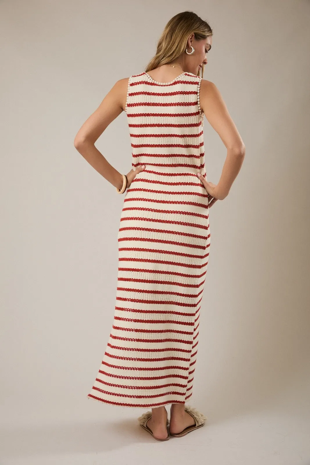 Cream Striped Crochet Knit Sleeveless Maxi Dress sold by Pinkblush product image thumbnail 4