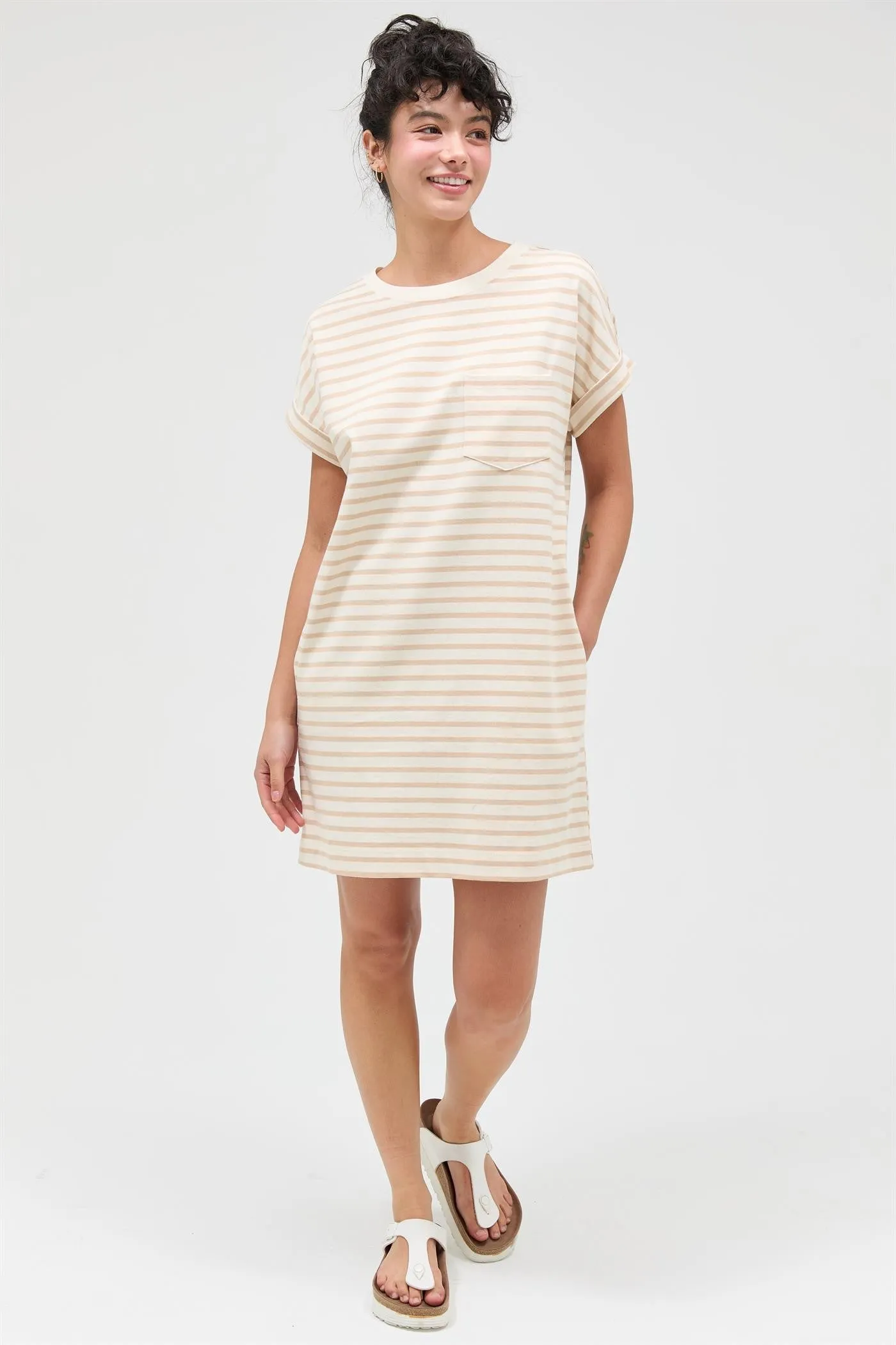 Taupe Striped T-Shirt Mini Dress sold by Pinkblush product image thumbnail 5