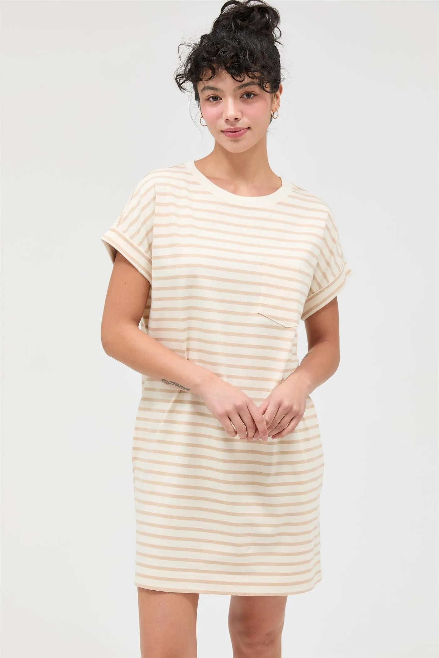 Taupe Striped T-Shirt Mini Dress sold by Pinkblush product image thumbnail 2