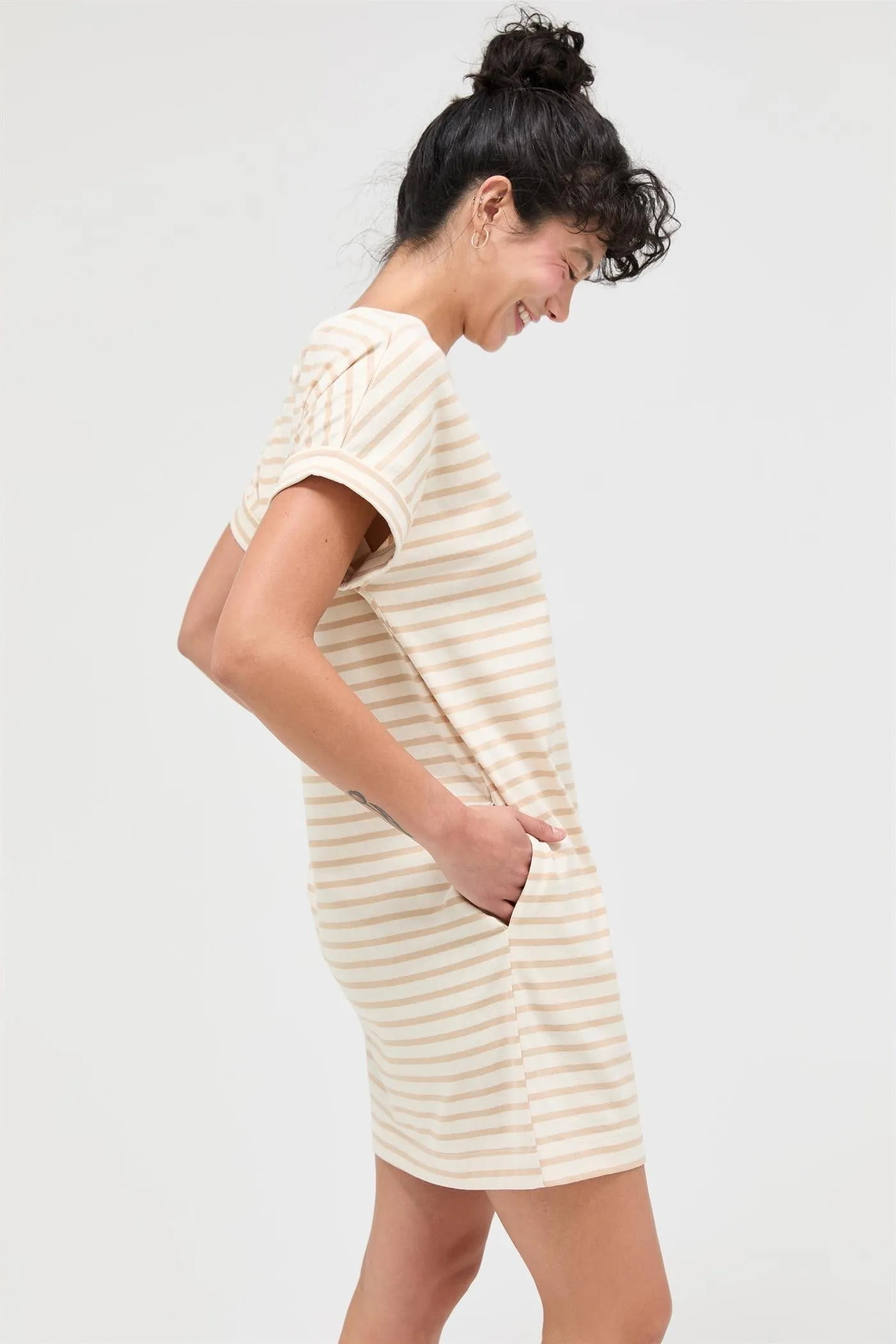 Taupe Striped T-Shirt Mini Dress sold by Pinkblush product image thumbnail 3