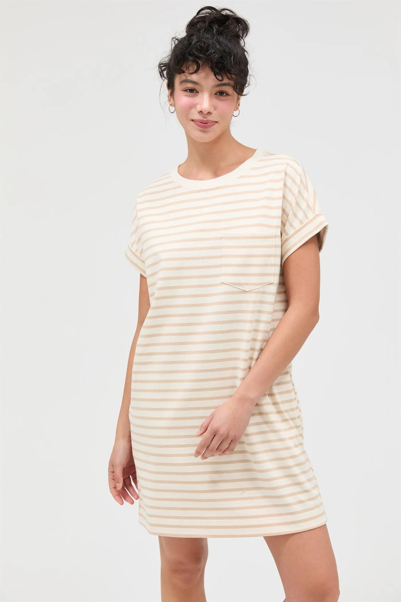 Taupe Striped T-Shirt Mini Dress sold by Pinkblush