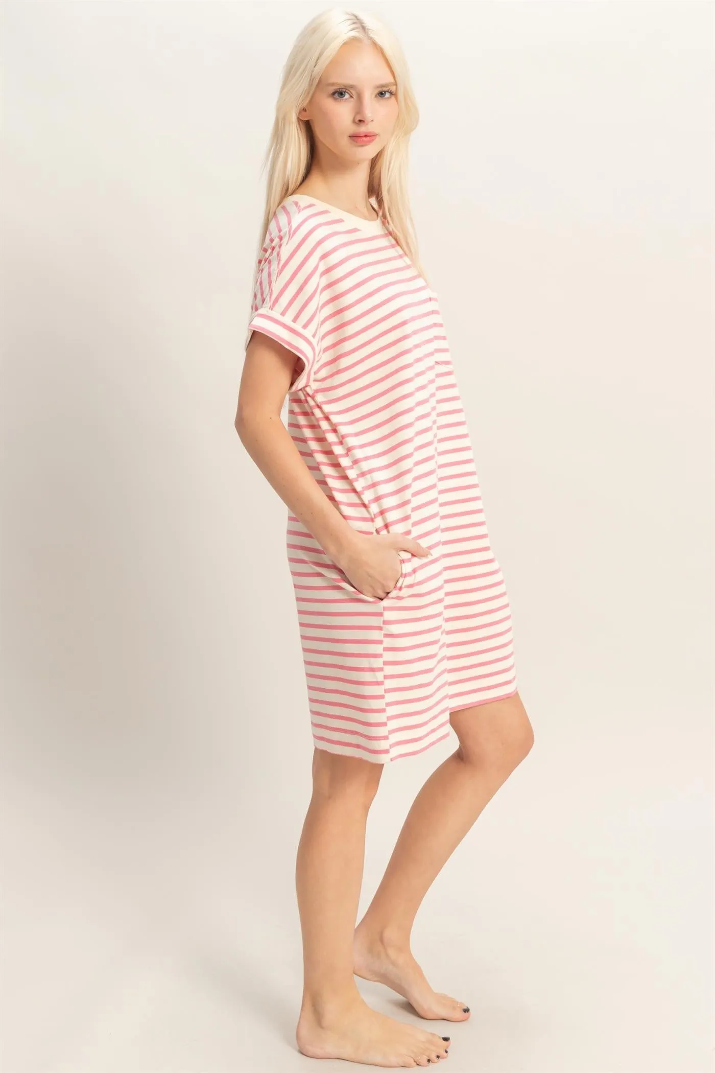 Pink Striped T-Shirt Mini Dress sold by Pinkblush product image thumbnail 3