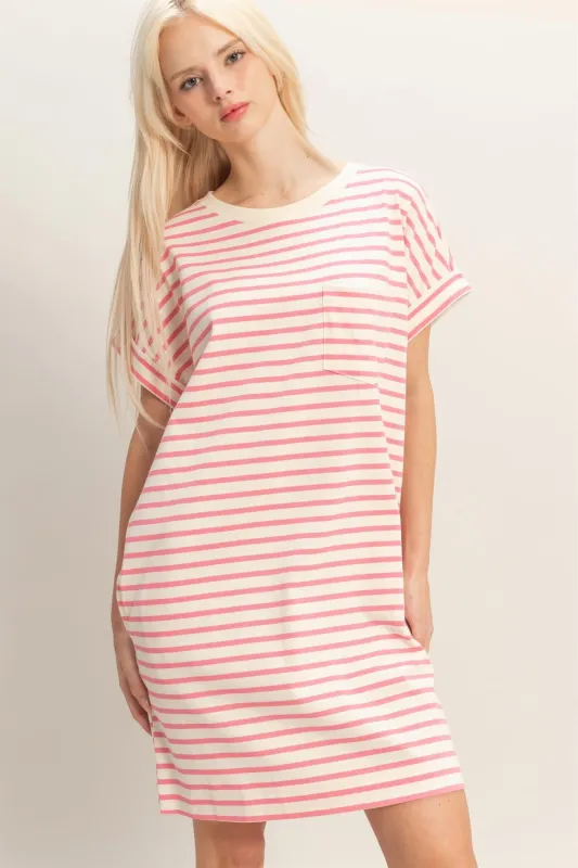 Pink Striped T-Shirt Mini Dress sold by Pinkblush