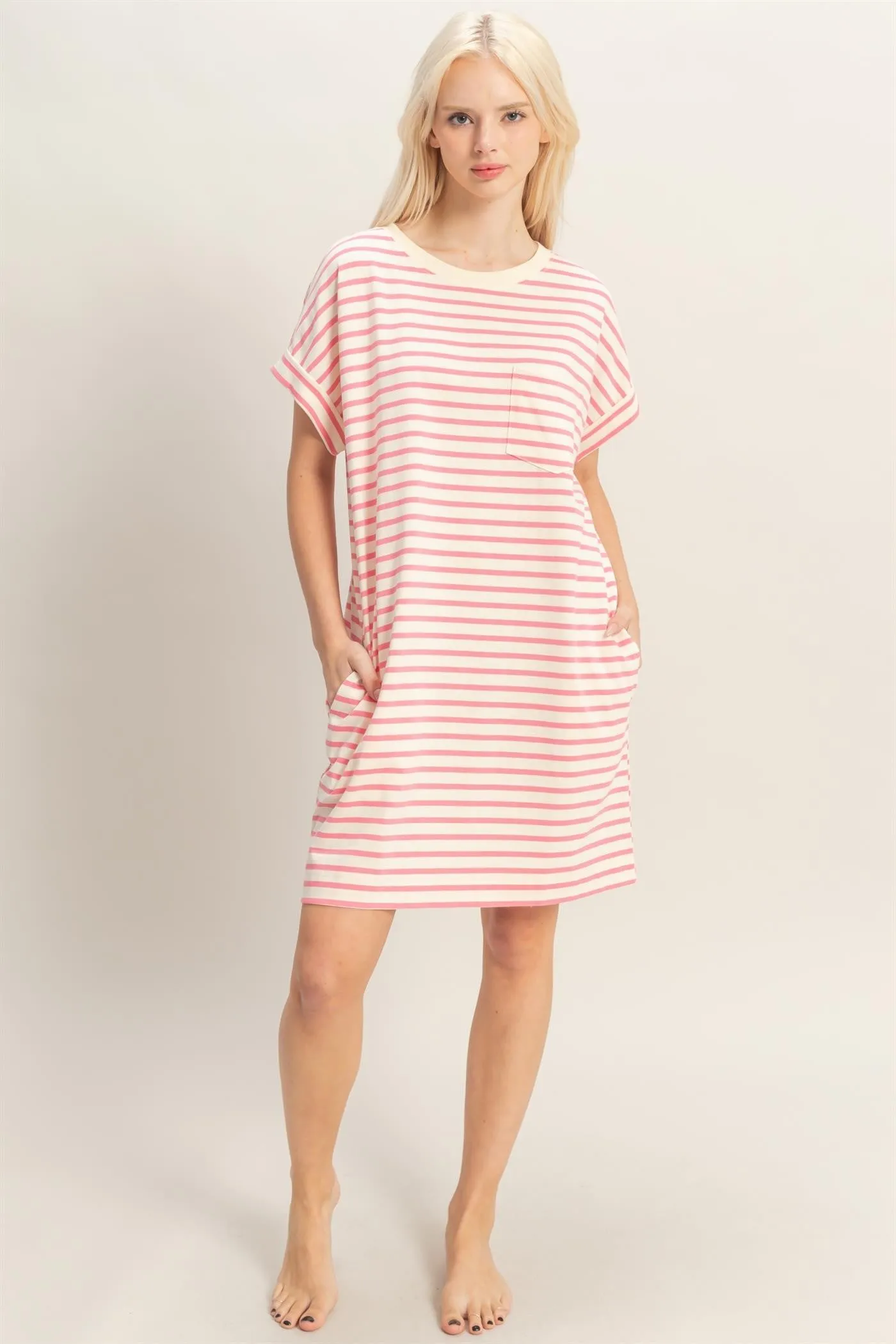 Pink Striped T-Shirt Mini Dress sold by Pinkblush product image thumbnail 2