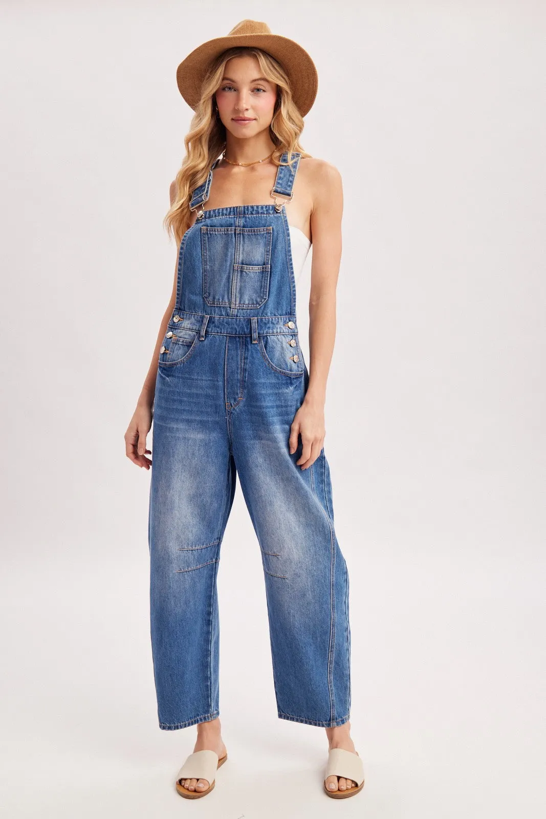 Medium Wash Denim Barrel Overalls sold by Pinkblush product image thumbnail 2