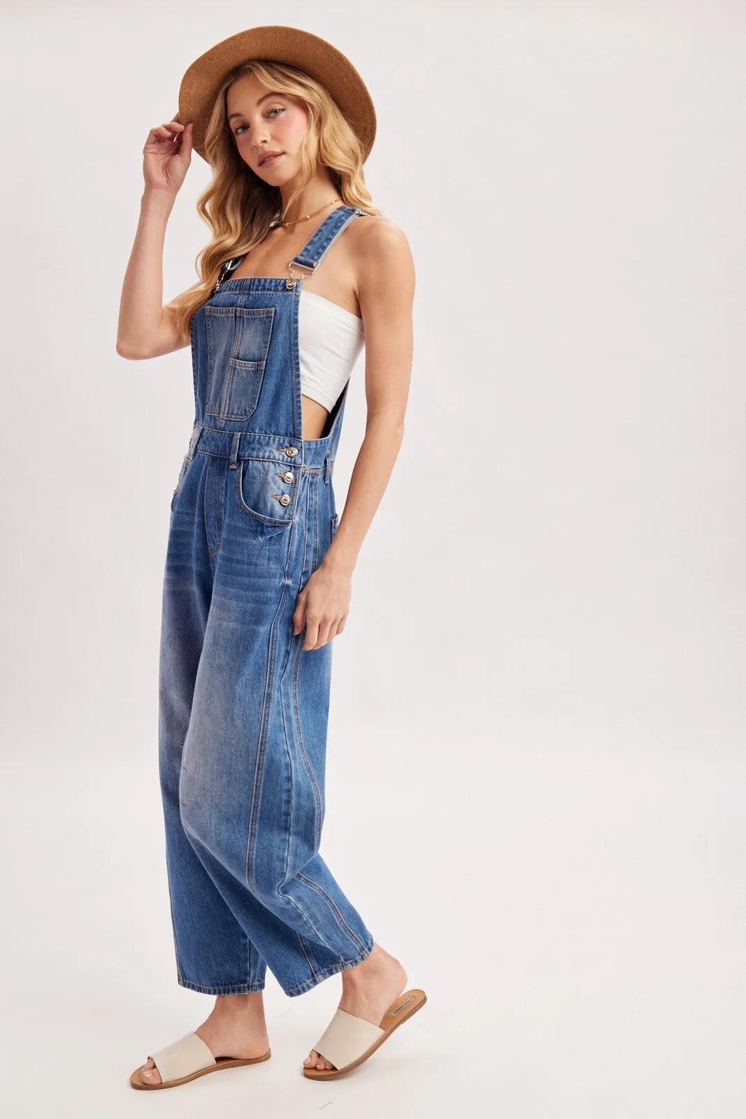 Medium Wash Denim Barrel Overalls sold by Pinkblush product image thumbnail 3
