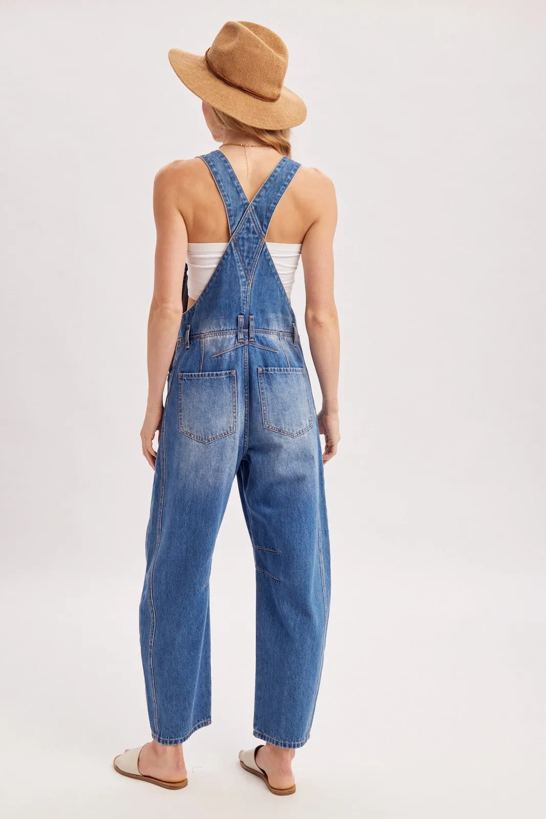 Medium Wash Denim Barrel Overalls sold by Pinkblush product image thumbnail 4