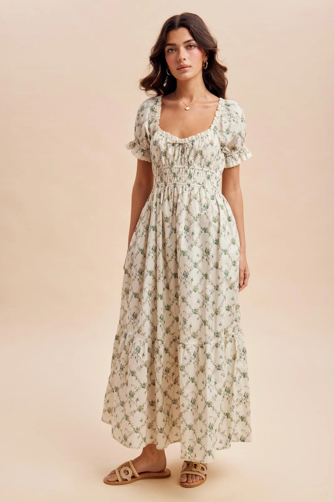 Green Floral Smocked Maxi Dress sold by Pinkblush product image thumbnail 4