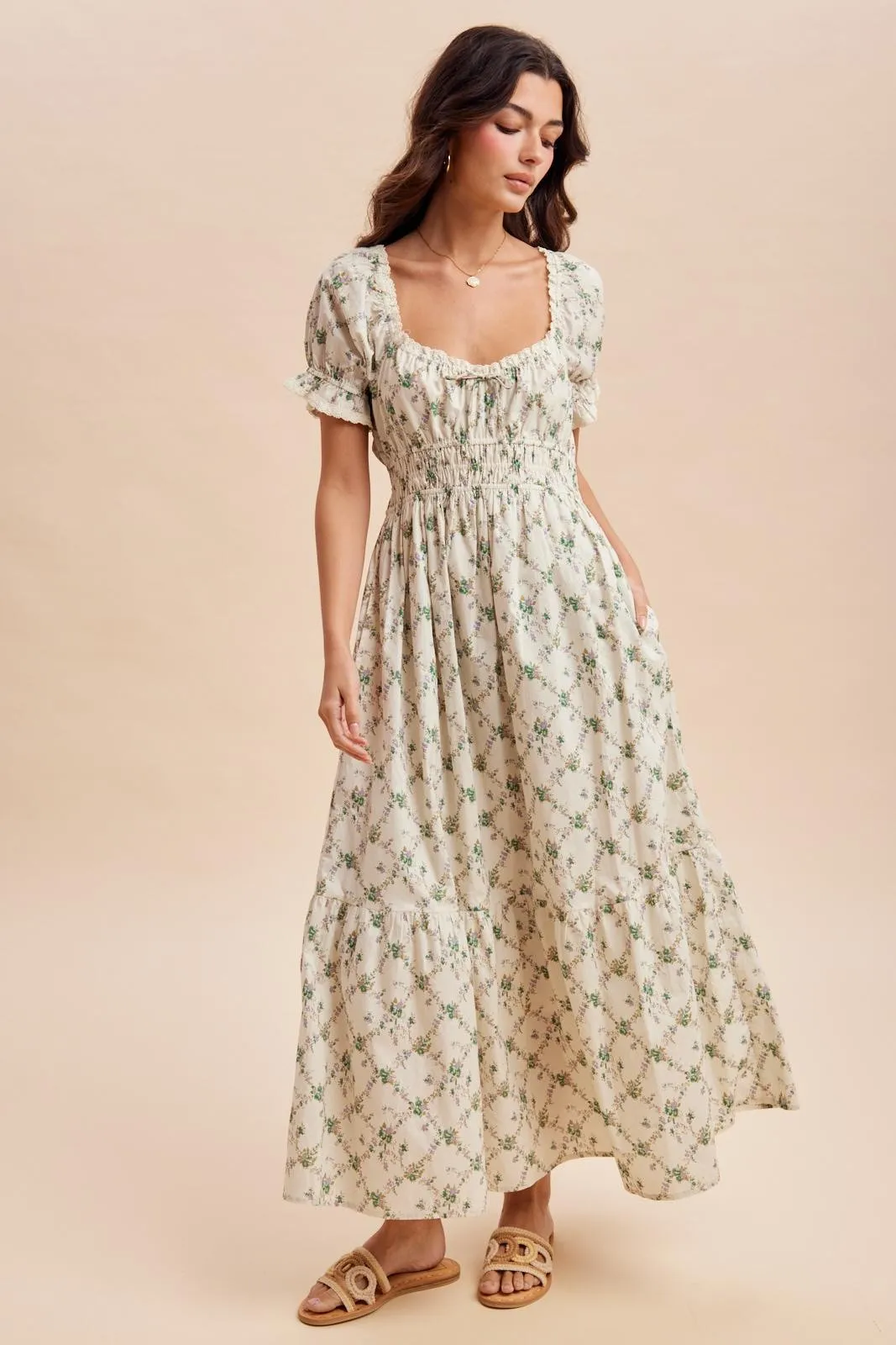 Green Floral Smocked Maxi Dress sold by Pinkblush