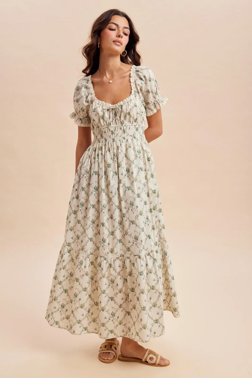 Green Floral Smocked Maxi Dress sold by Pinkblush product image thumbnail 2