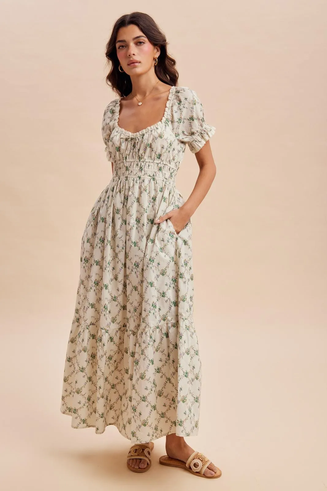 Green Floral Smocked Maxi Dress sold by Pinkblush product image thumbnail 3