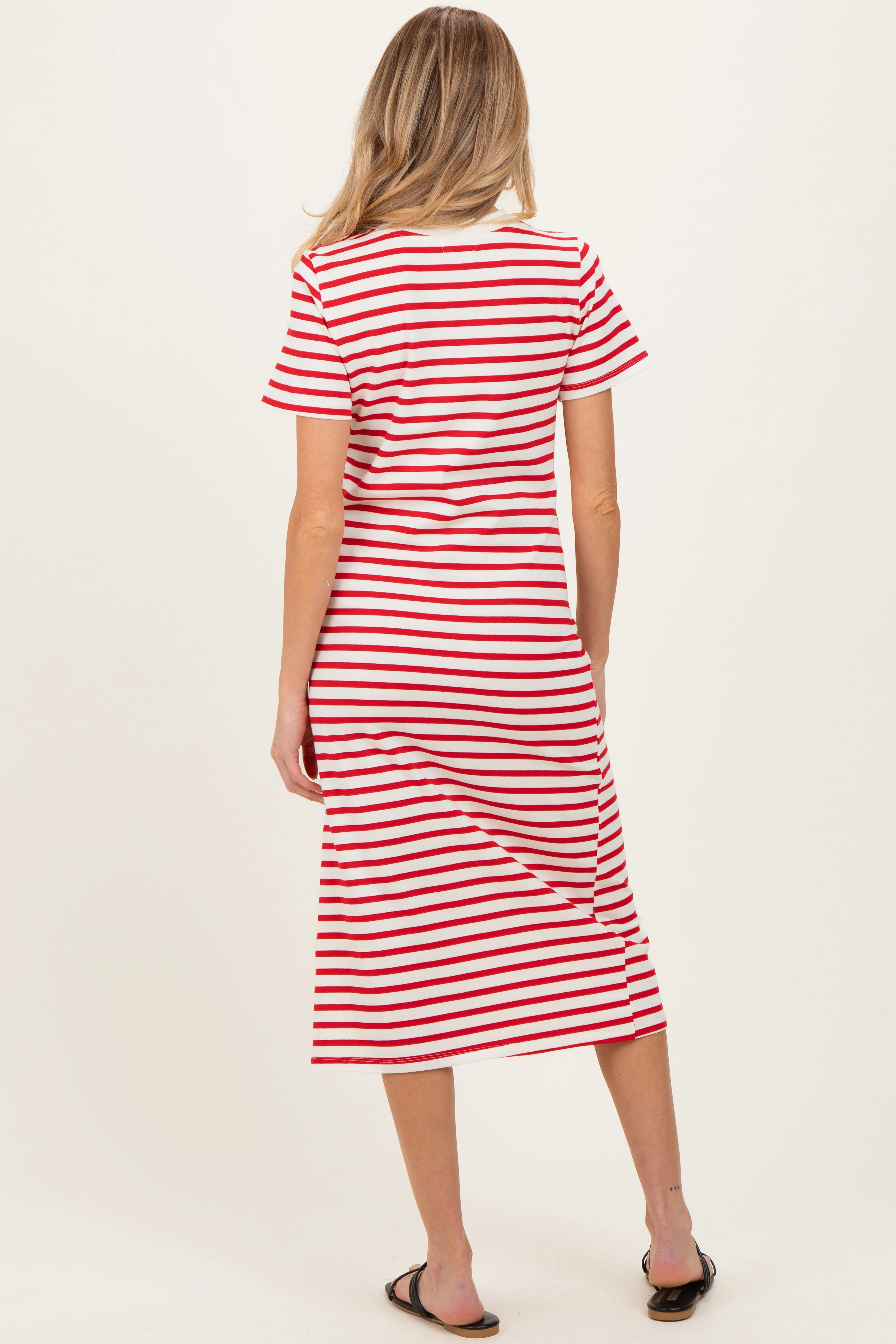 Red Striped Short Sleeve Maternity Midi Dress sold by Pinkblush product image thumbnail 4