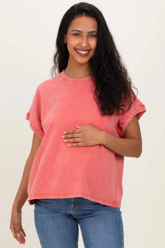 Fuchsia Mineral Wash Boxy Fit Maternity T-Shirt sold by Pinkblush
