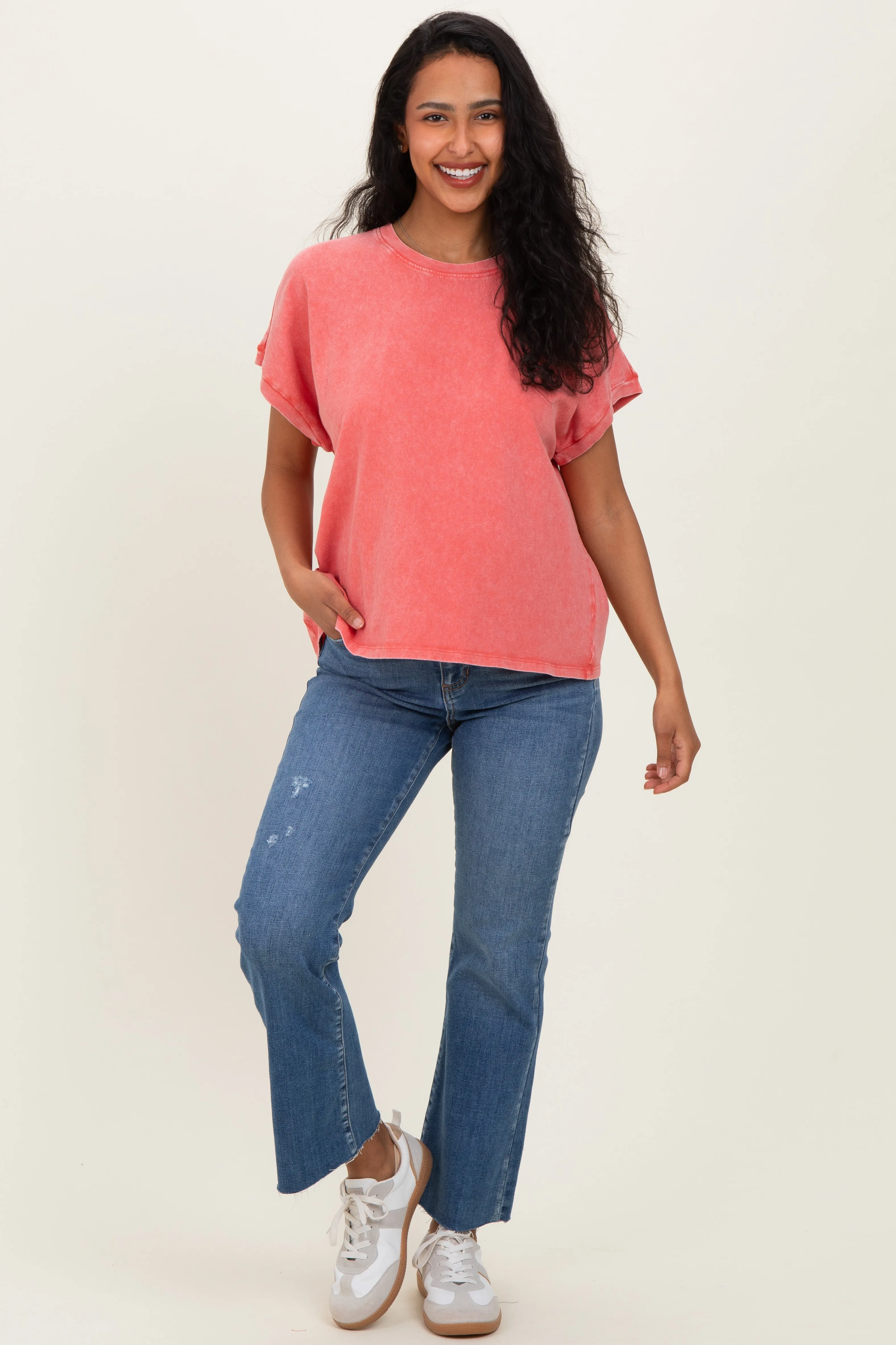 Fuchsia Mineral Wash Boxy Fit Maternity T-Shirt sold by Pinkblush product image thumbnail 2