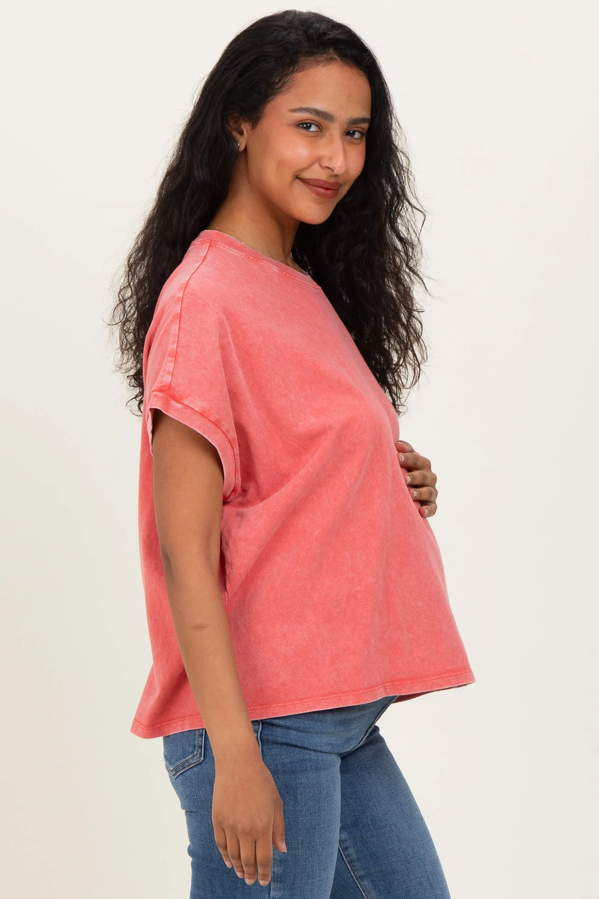 Fuchsia Mineral Wash Boxy Fit Maternity T-Shirt sold by Pinkblush product image thumbnail 3