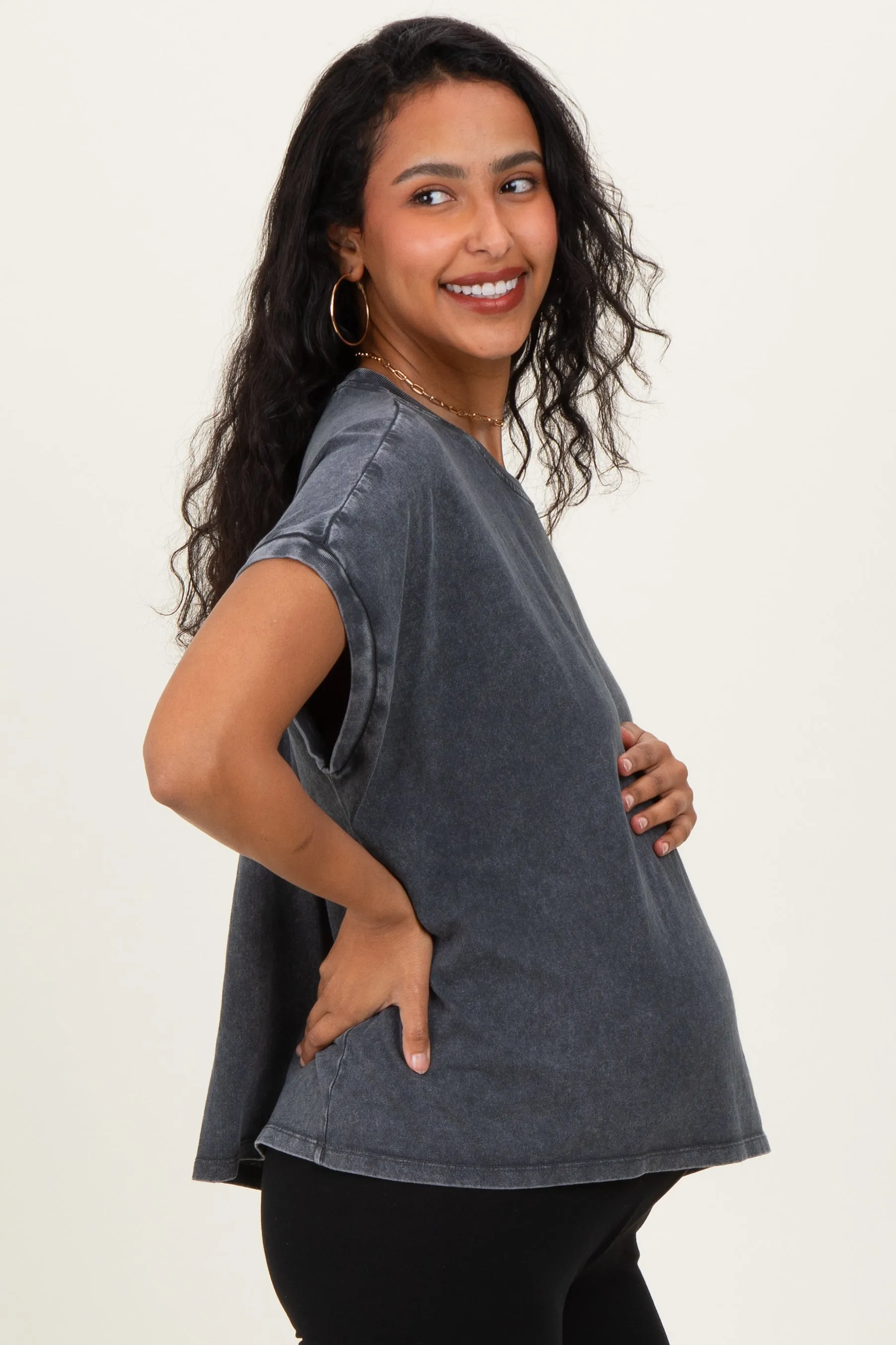 Charcoal Mineral Wash Boxy Fit Maternity T-Shirt sold by Pinkblush product image thumbnail 3