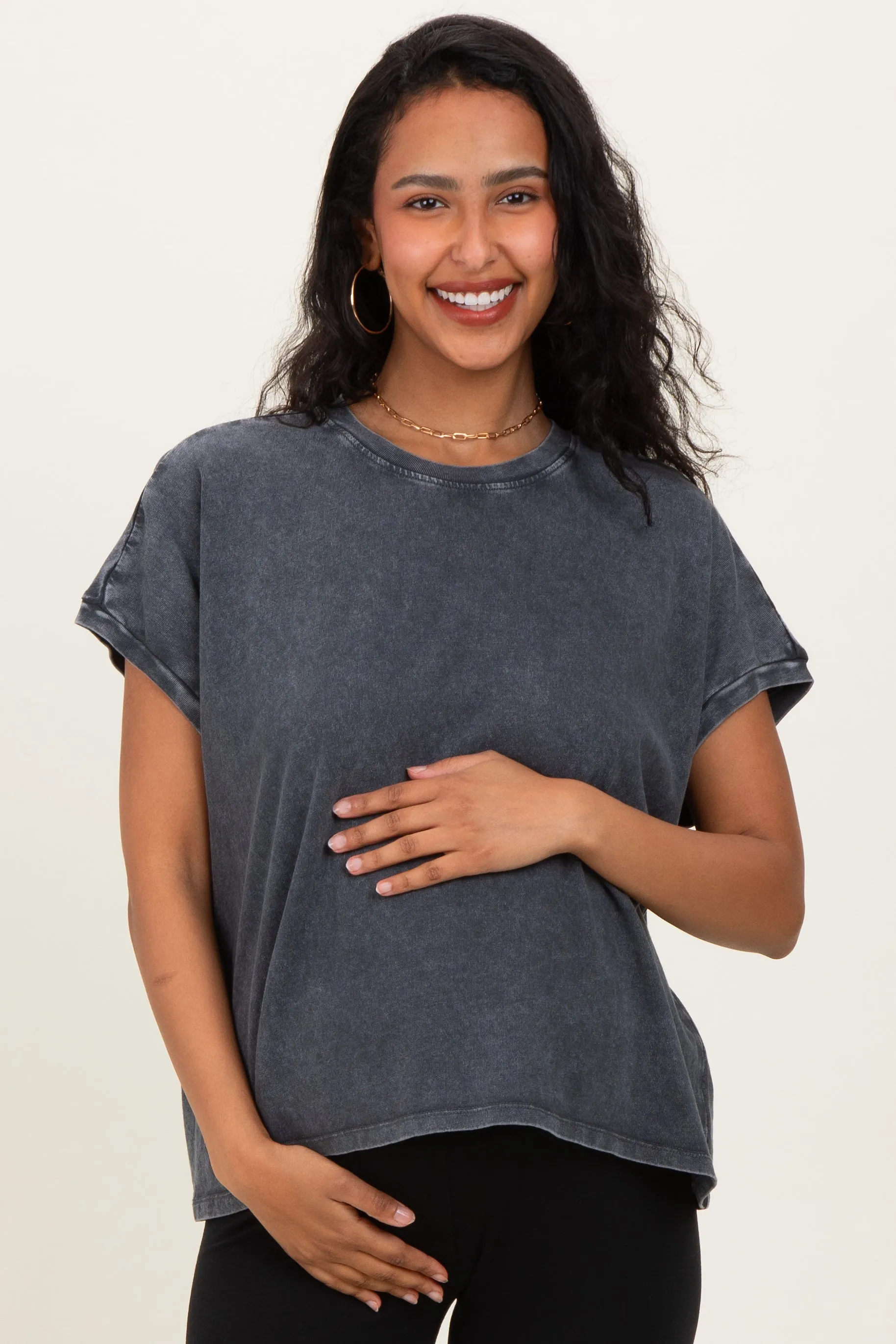 Charcoal Mineral Wash Boxy Fit Maternity T-Shirt sold by Pinkblush product image thumbnail 2