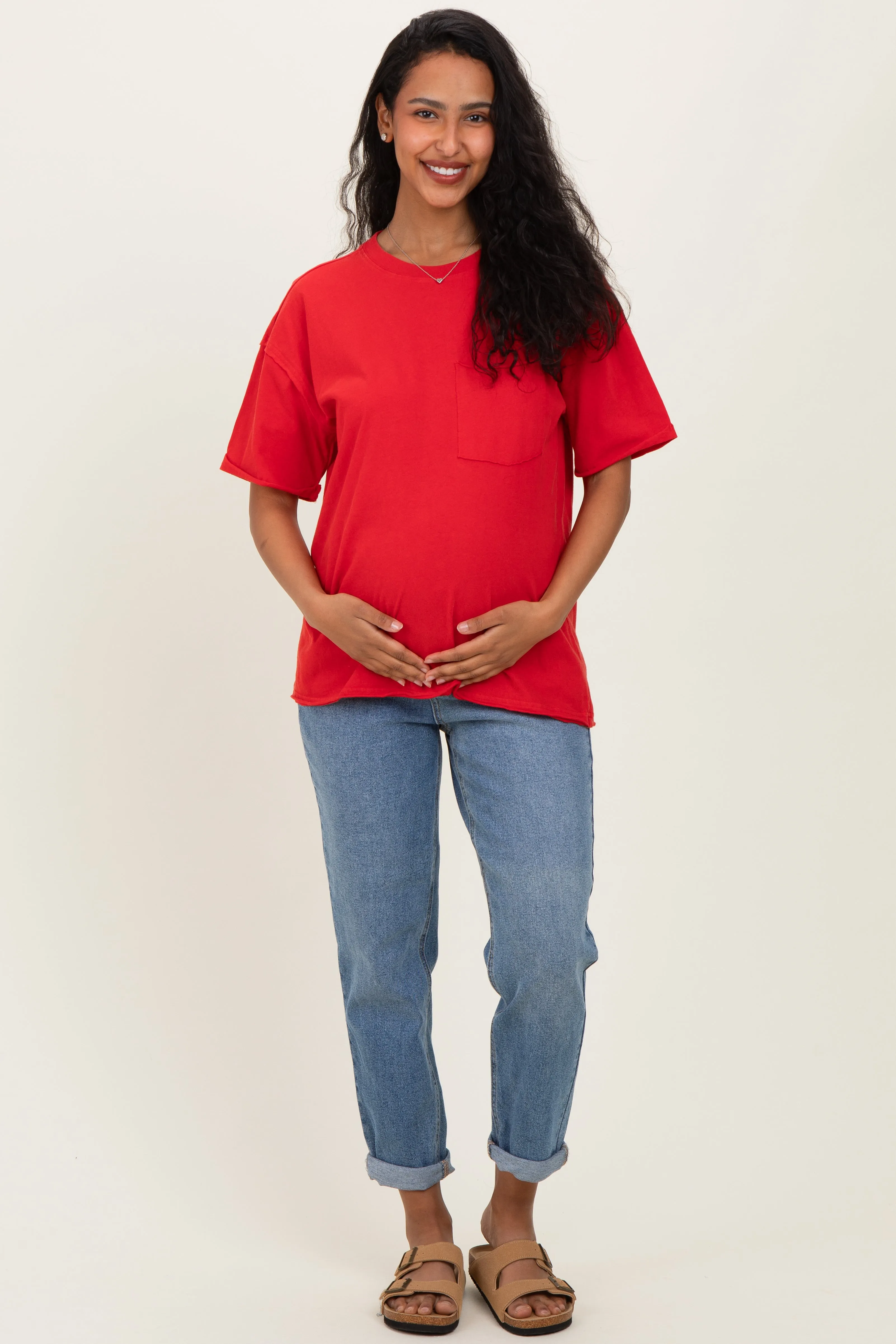 Red Vintage Wash Raw Edge Pocket Maternity T-Shirt sold by Pinkblush product image thumbnail 2