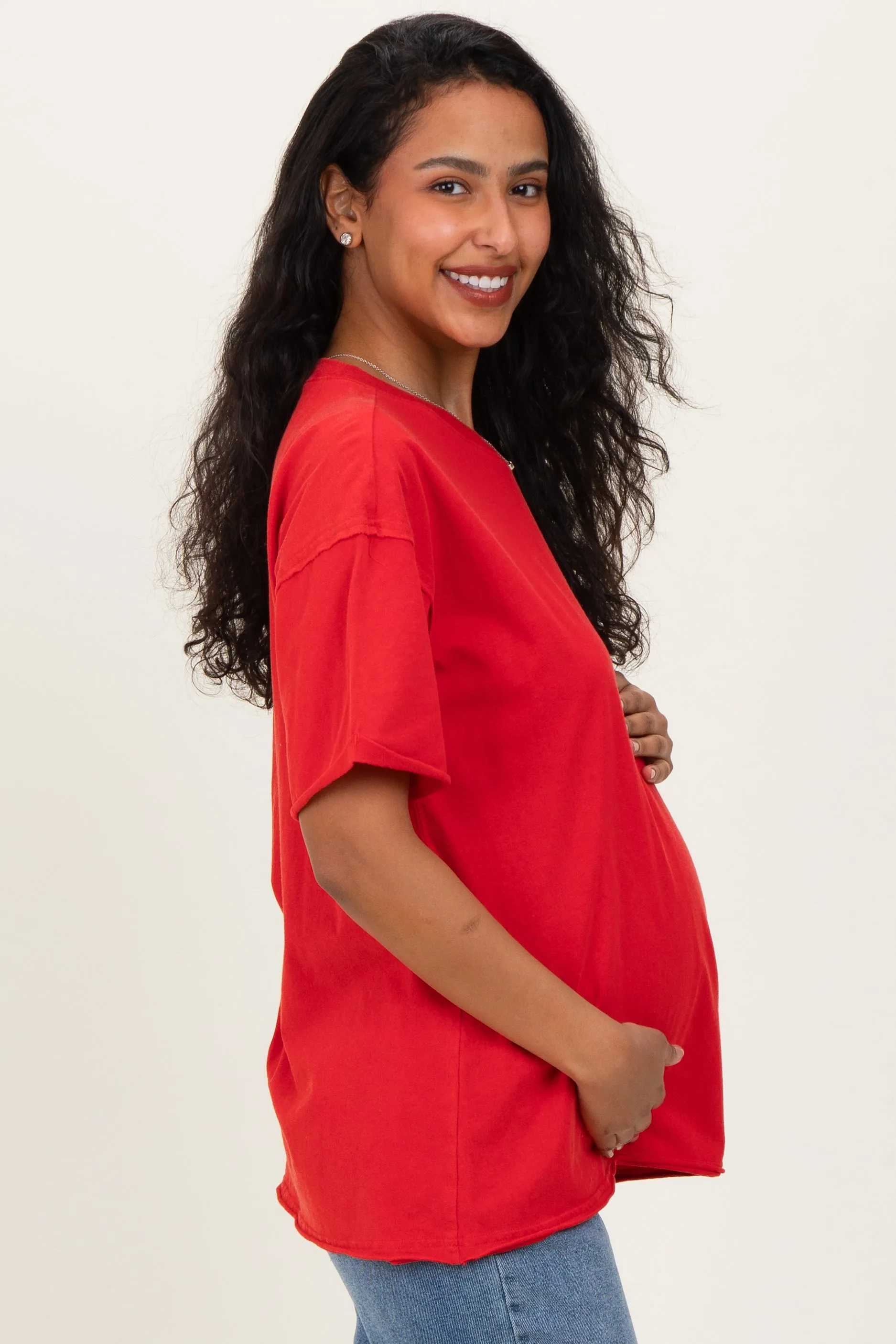 Red Vintage Wash Raw Edge Pocket Maternity T-Shirt sold by Pinkblush product image thumbnail 3