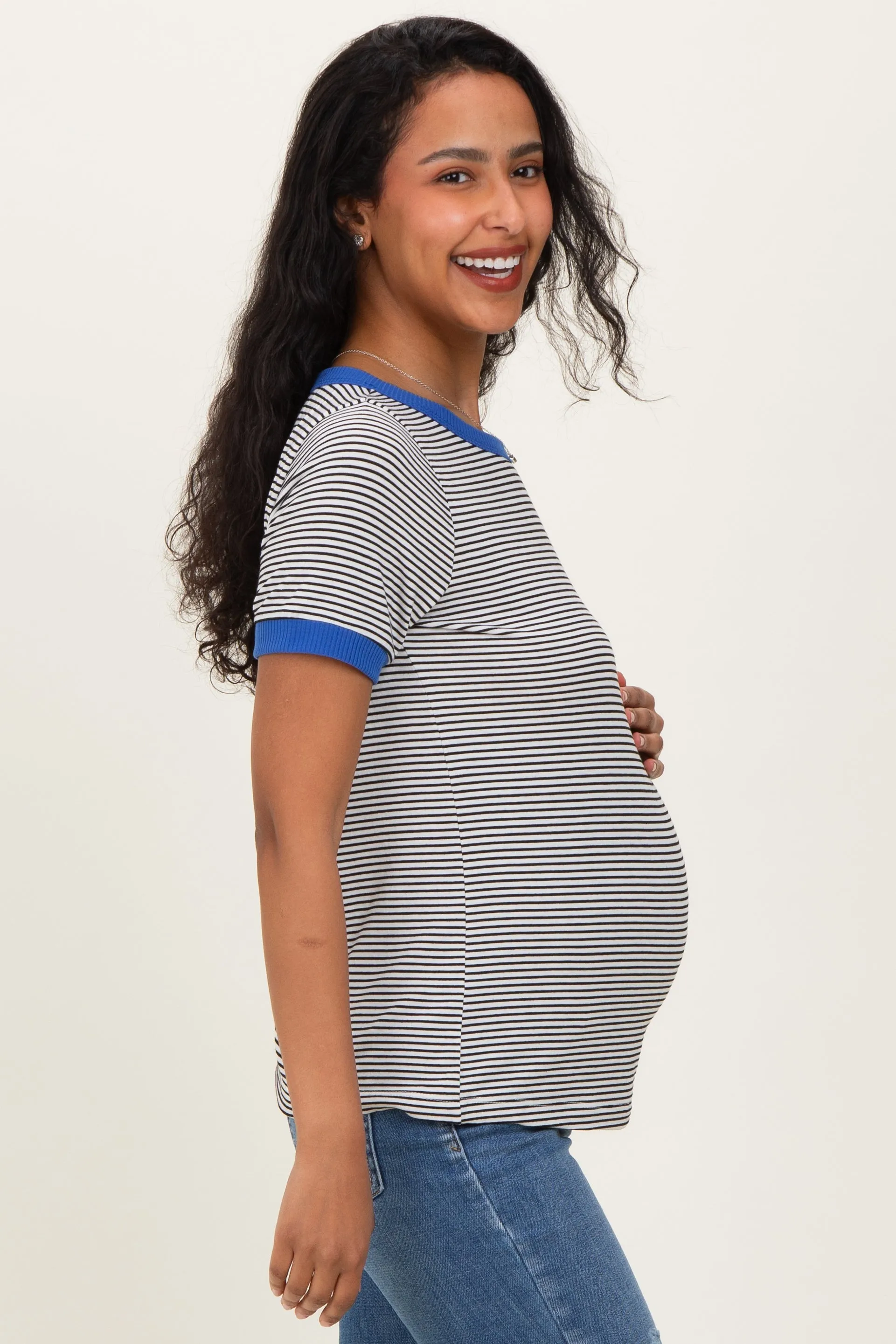 Ivory Blue Trimmed Striped Maternity Top sold by Pinkblush product image thumbnail 3