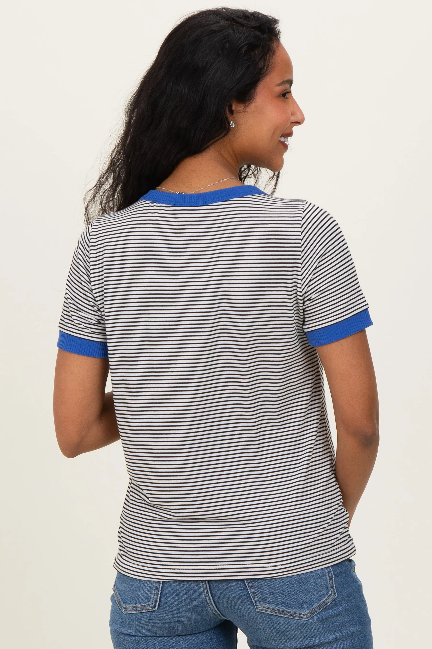 Ivory Blue Trimmed Striped Maternity Top sold by Pinkblush product image thumbnail 4