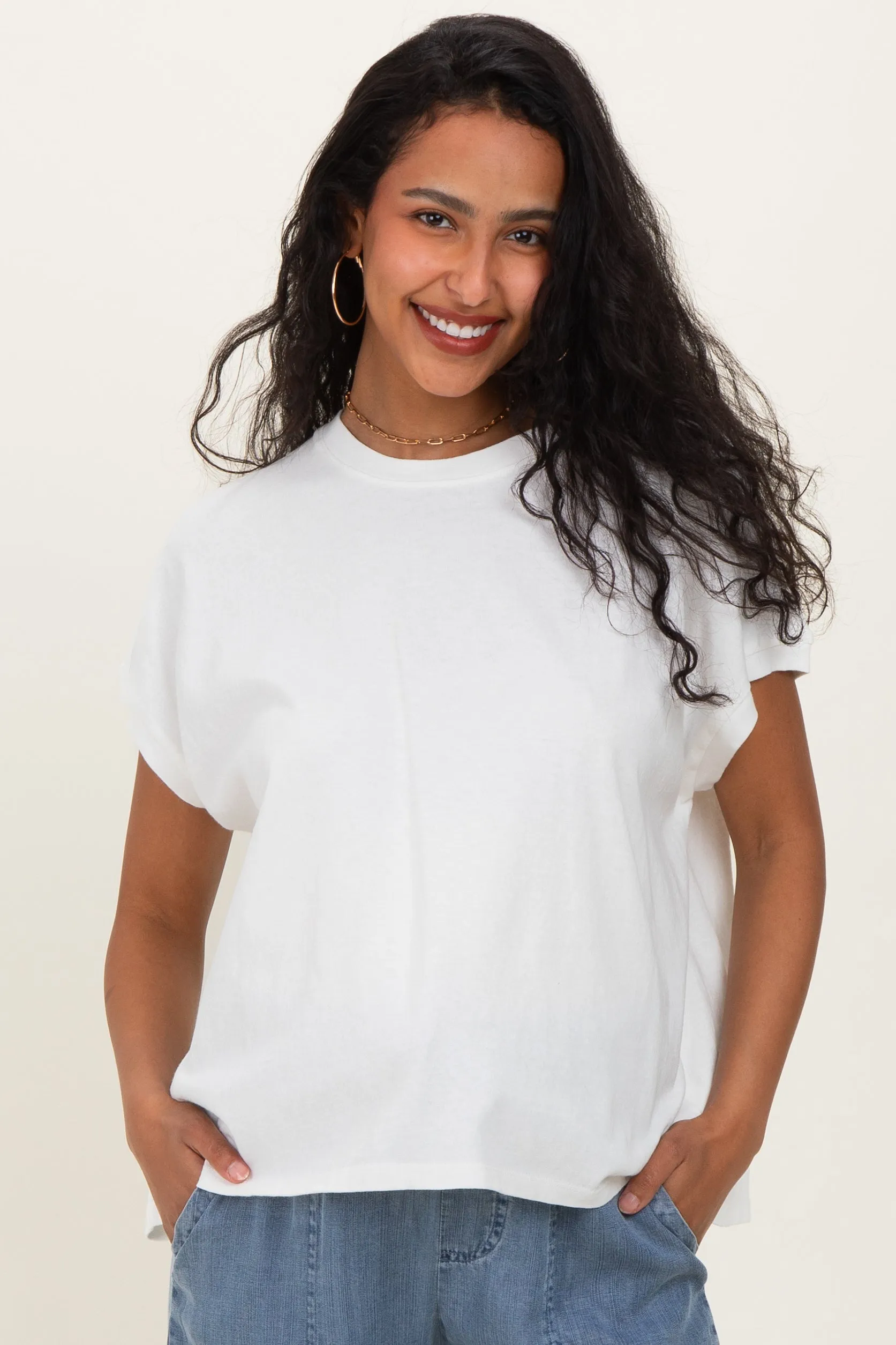 Off White Mineral Wash Boxy Fit Maternity T-Shirt sold by Pinkblush