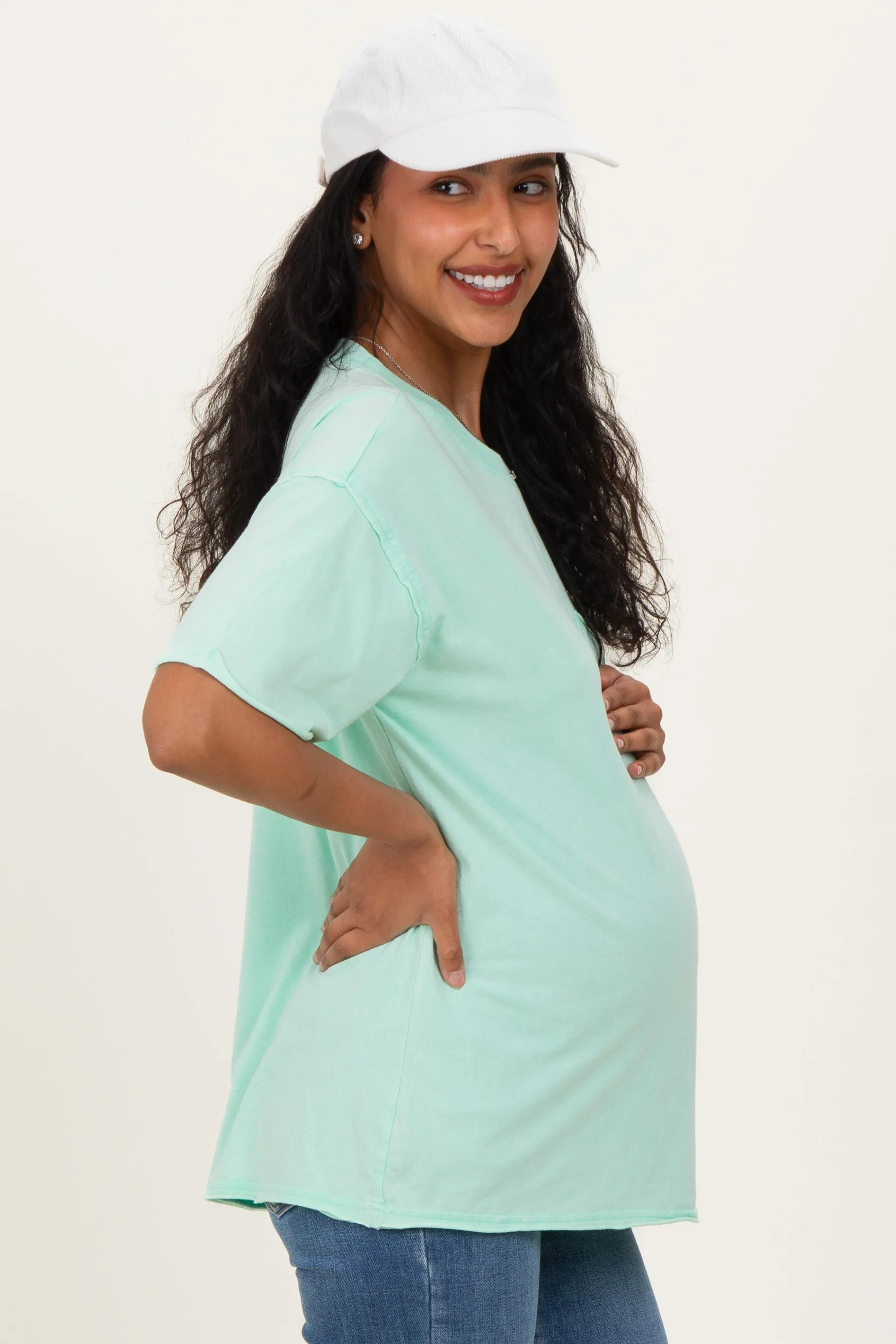 Mint Vintage Wash Raw Edge Pocket Maternity T-Shirt sold by Pinkblush product image thumbnail 3