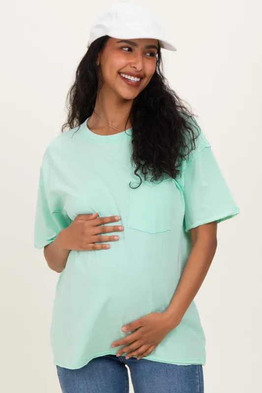Mint Vintage Wash Raw Edge Pocket Maternity T-Shirt made by HYFVE