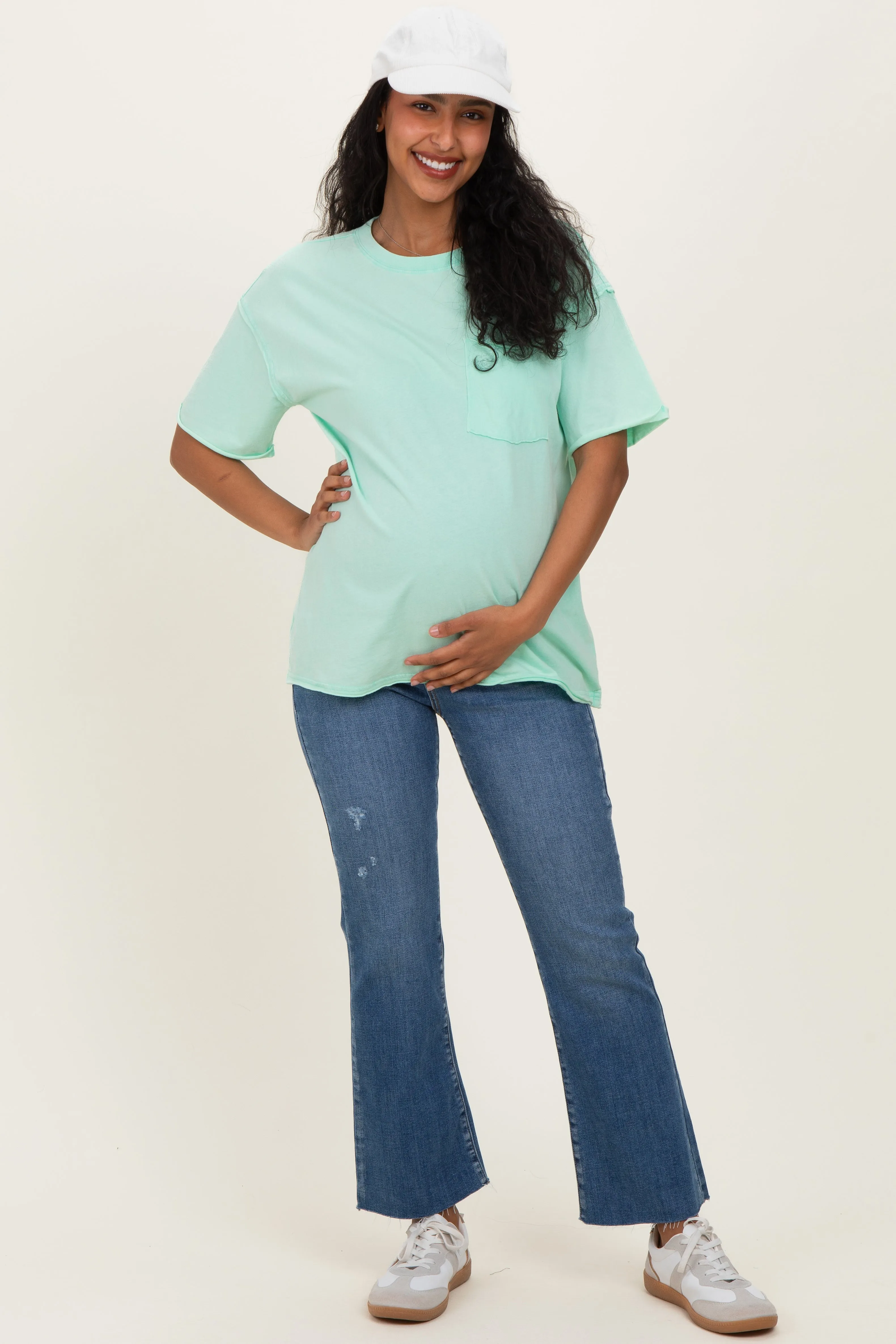Mint Vintage Wash Raw Edge Pocket Maternity T-Shirt sold by Pinkblush product image thumbnail 2