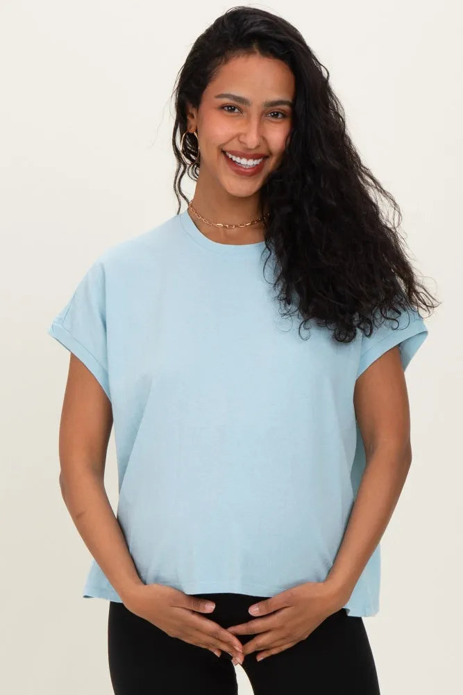 Light Blue Mineral Wash Boxy Fit Maternity T-Shirt sold by Pinkblush product image thumbnail 2