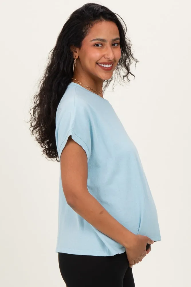 Light Blue Mineral Wash Boxy Fit Maternity T-Shirt sold by Pinkblush