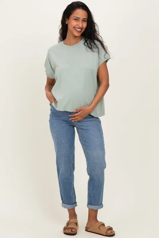 Sage Mineral Wash Boxy Fit Maternity T-Shirt sold by Pinkblush