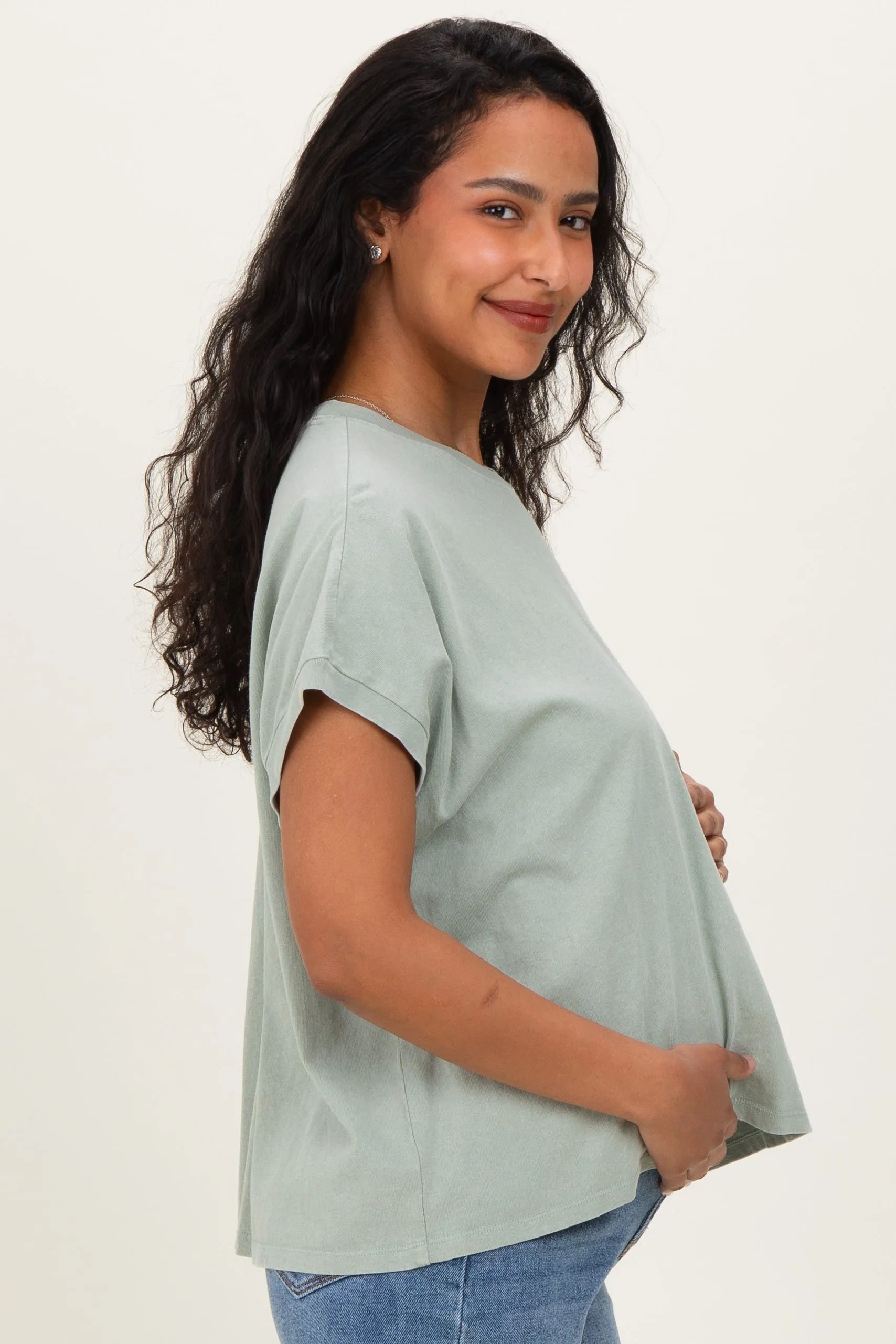 Sage Mineral Wash Boxy Fit Maternity T-Shirt sold by Pinkblush product image thumbnail 3