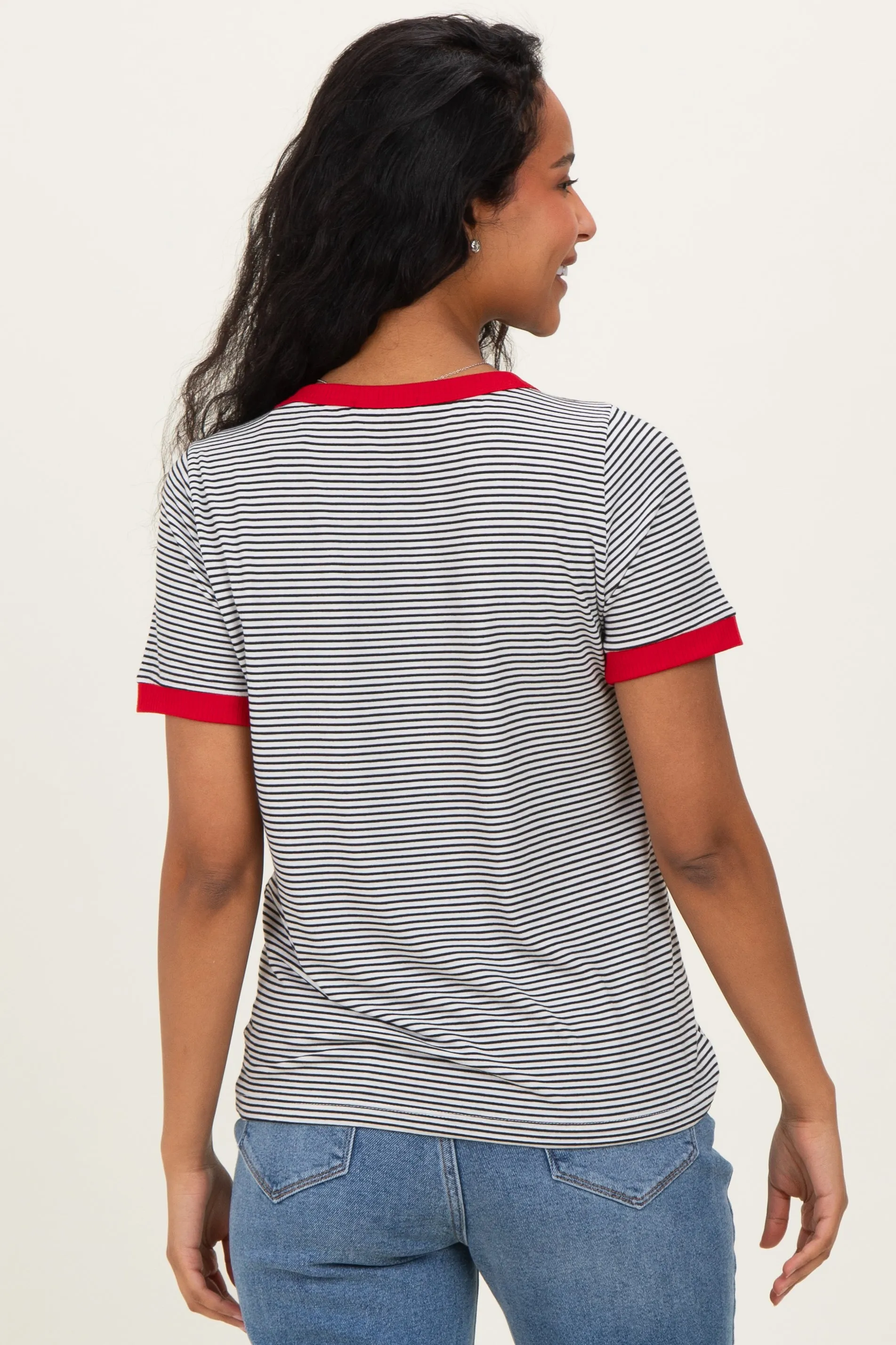Ivory Red Trimmed Striped Maternity Top sold by Pinkblush product image thumbnail 4