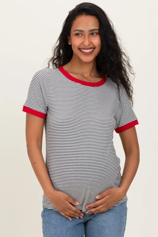 Ivory Red Trimmed Striped Maternity Top sold by Pinkblush