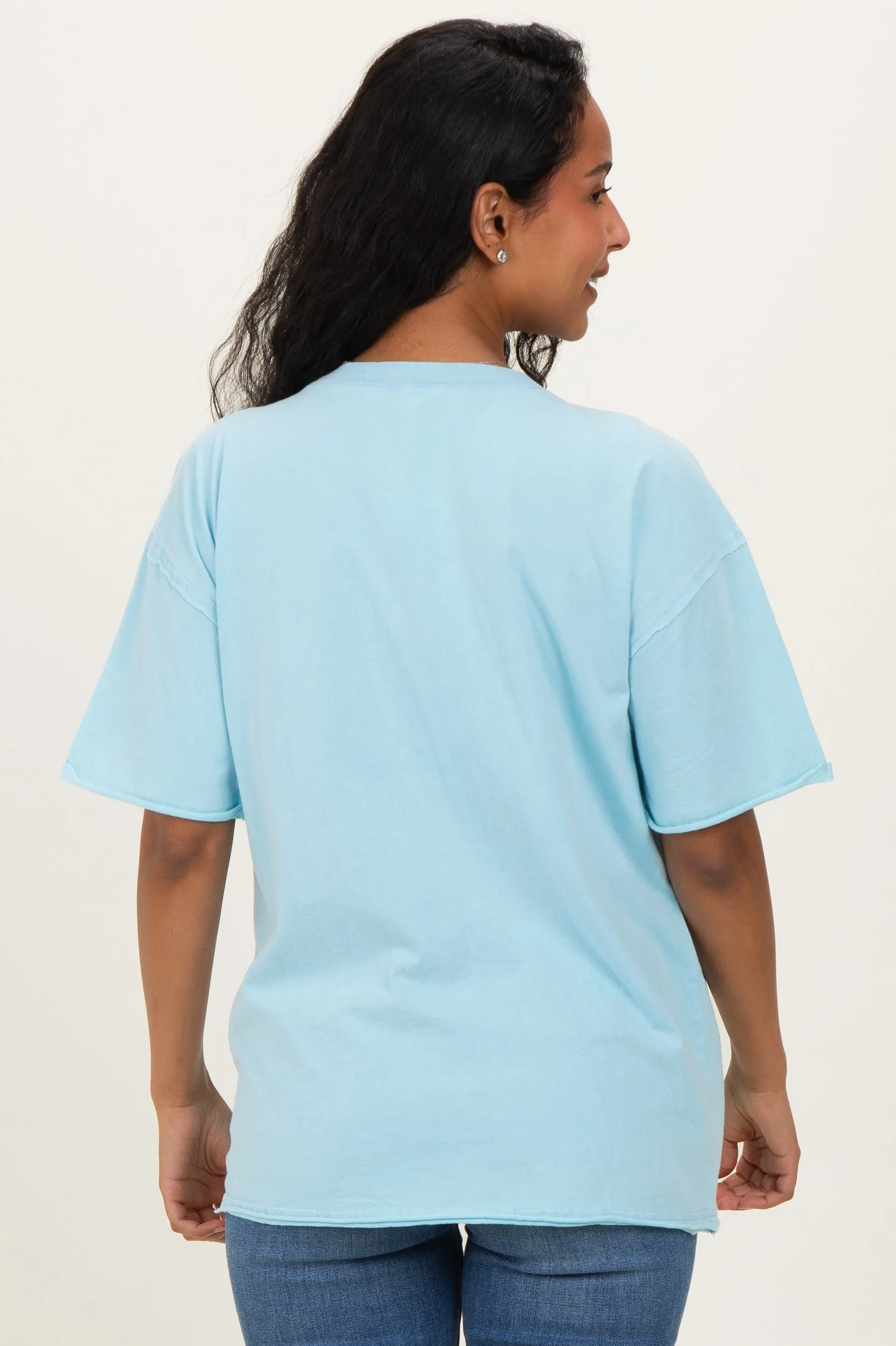 Light Blue Vintage Wash Raw Edge Pocket Maternity T-Shirt sold by Pinkblush product image thumbnail 4
