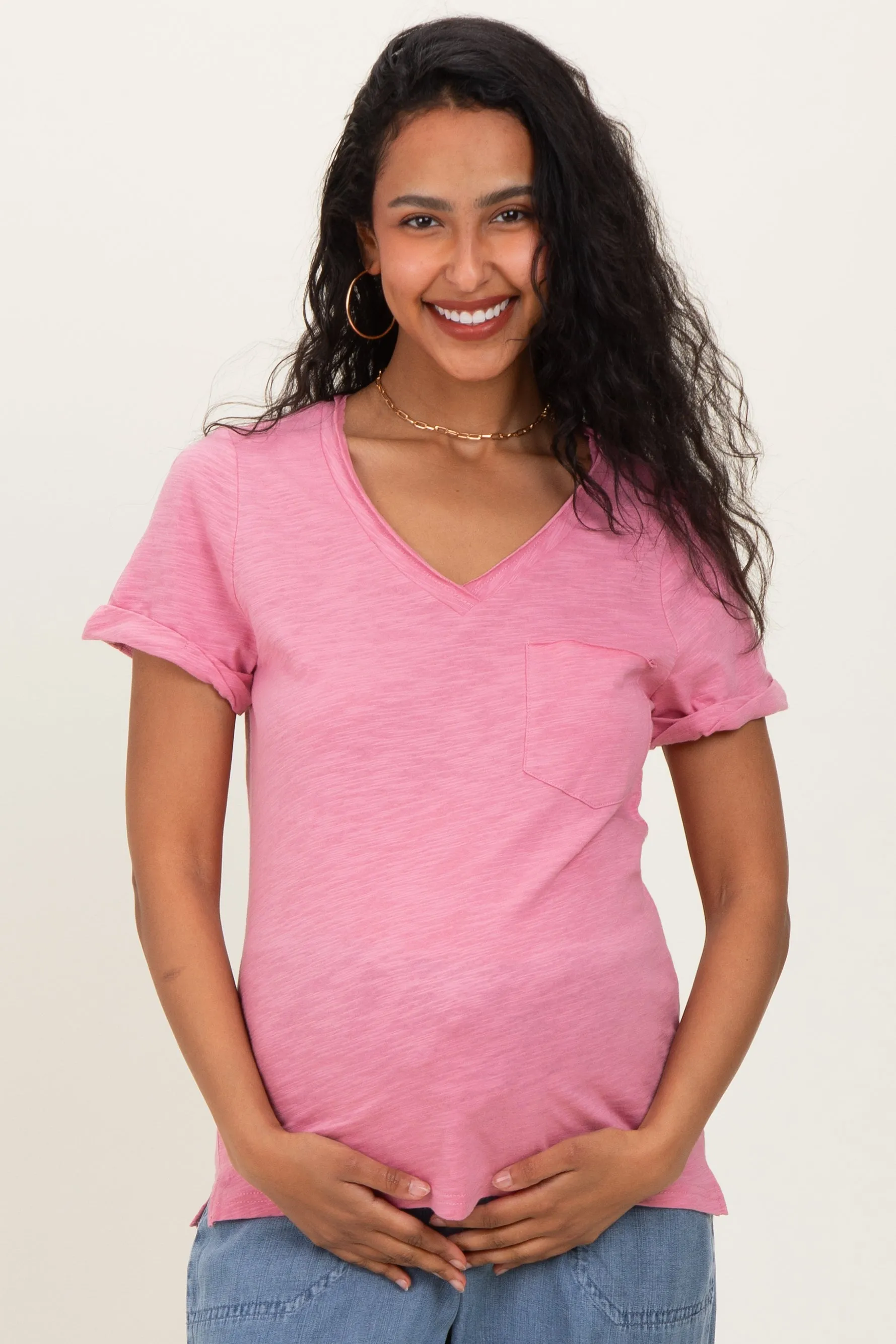 Pink Raw Edged Basic Slub Maternity Top sold by Pinkblush