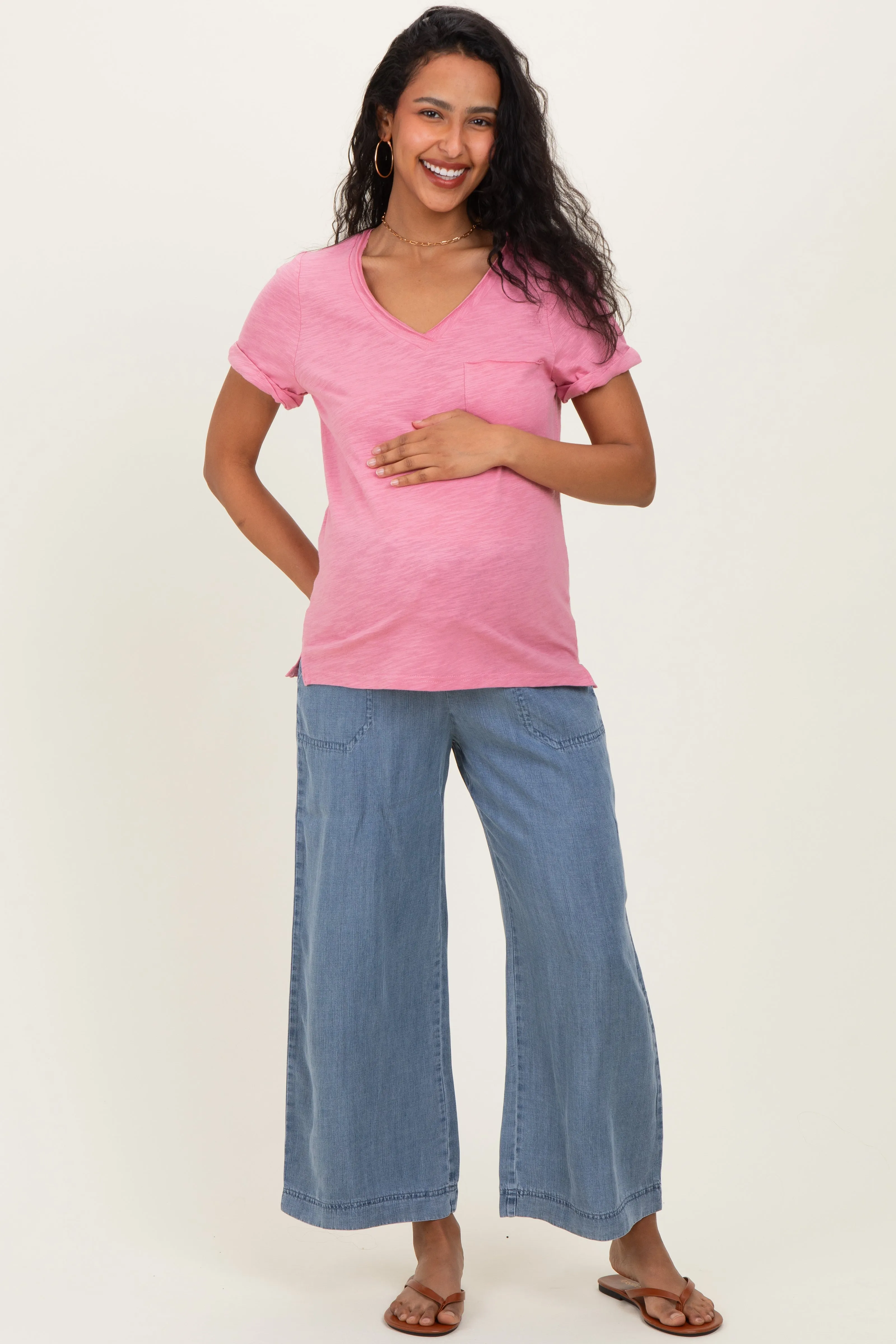 Pink Raw Edged Basic Slub Maternity Top sold by Pinkblush product image thumbnail 2