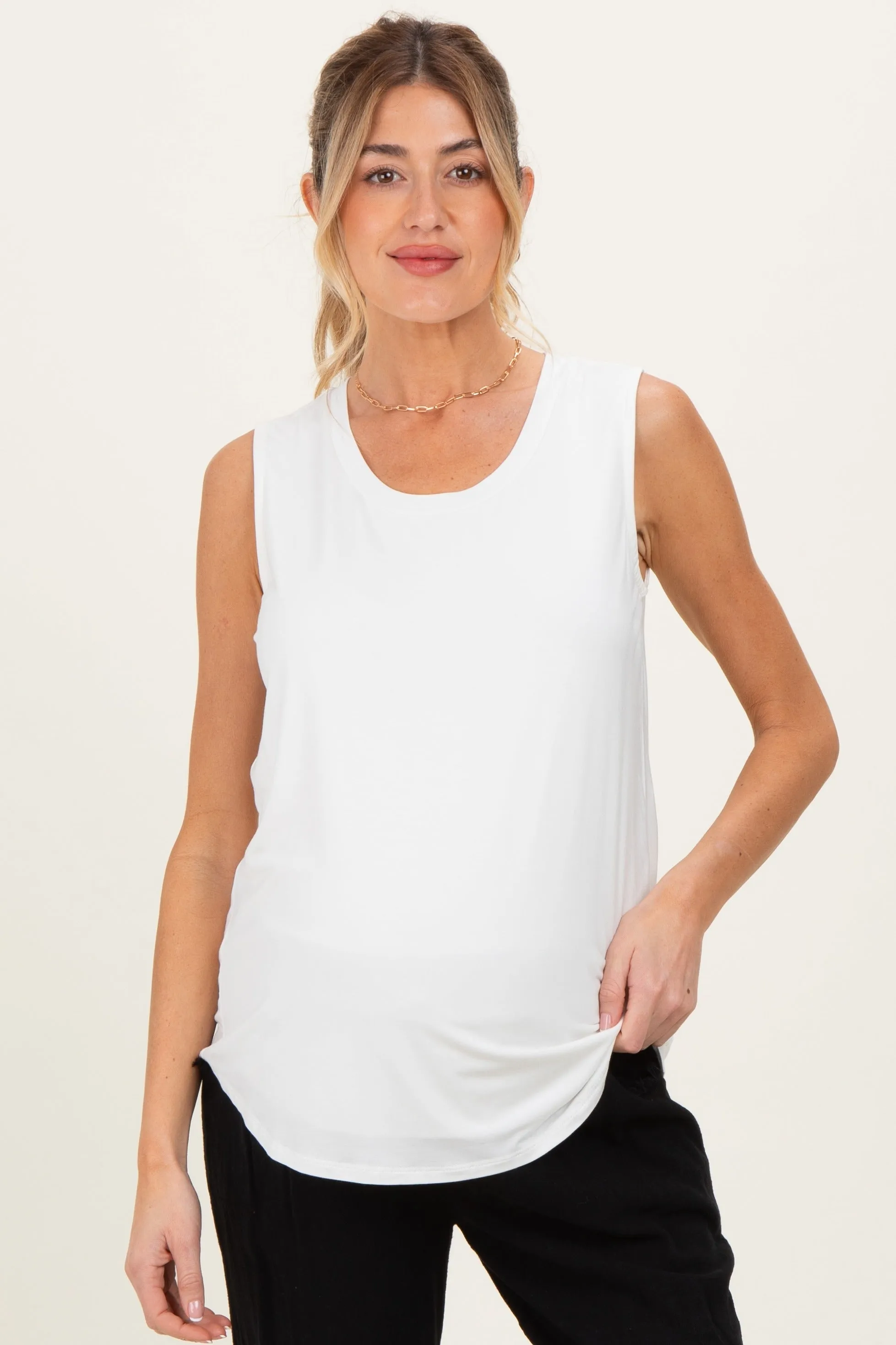 Ivory Double Layer Maternity Nursing Tank Top sold by Pinkblush